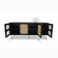 MODERN BLACK CANE PANEL SIDEBOARD WITH GOLD LEGS