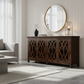 CLASSIC DARK WOOD GLASS DOOR SIDEBOARD WITH CARVED PANELS