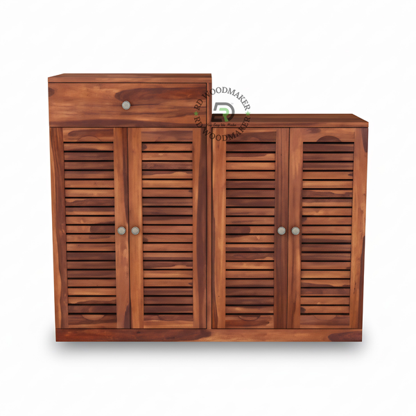 COMPACT WOODEN LOUVER PANEL SIDEBOARD WITH DRAWER