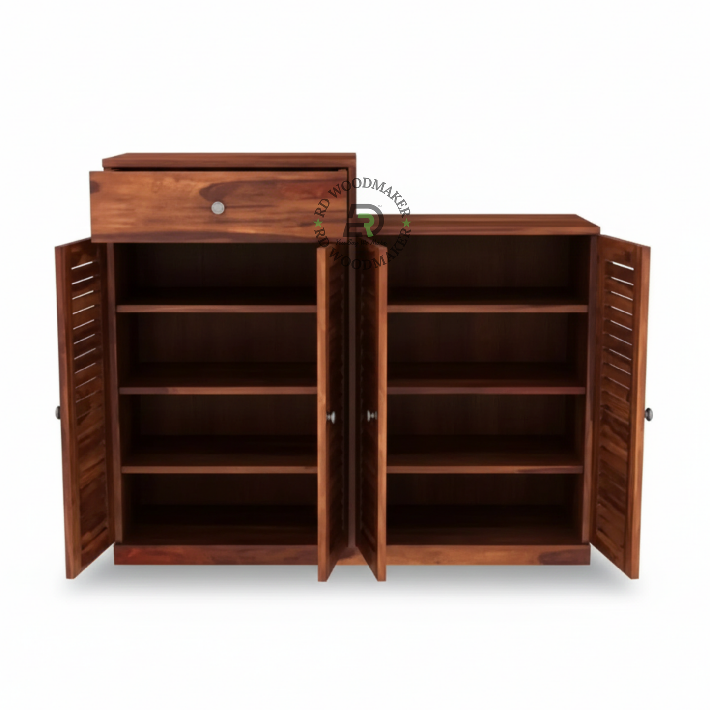 COMPACT WOODEN LOUVER PANEL SIDEBOARD WITH DRAWER