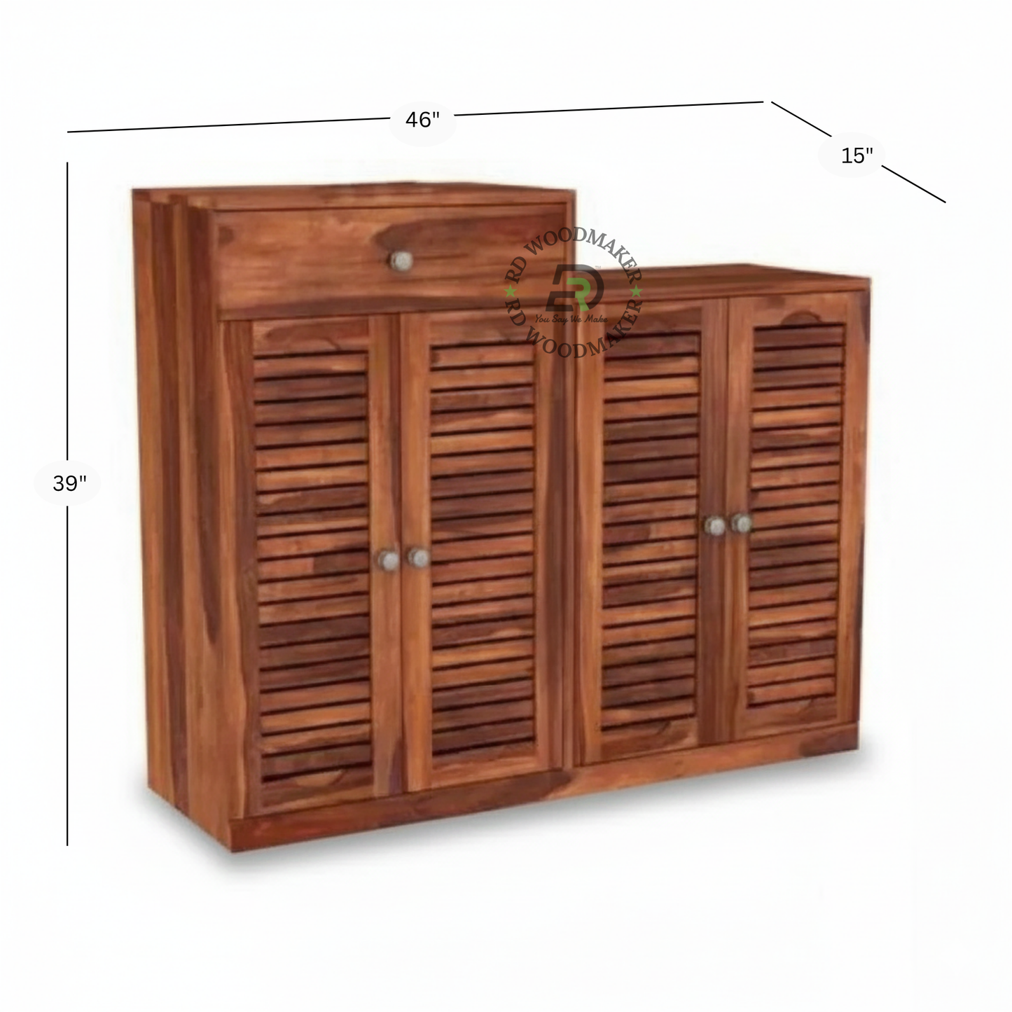COMPACT WOODEN LOUVER PANEL SIDEBOARD WITH DRAWER