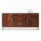 Modern Chevron Design Wooden Sideboard with Brass Finish Base