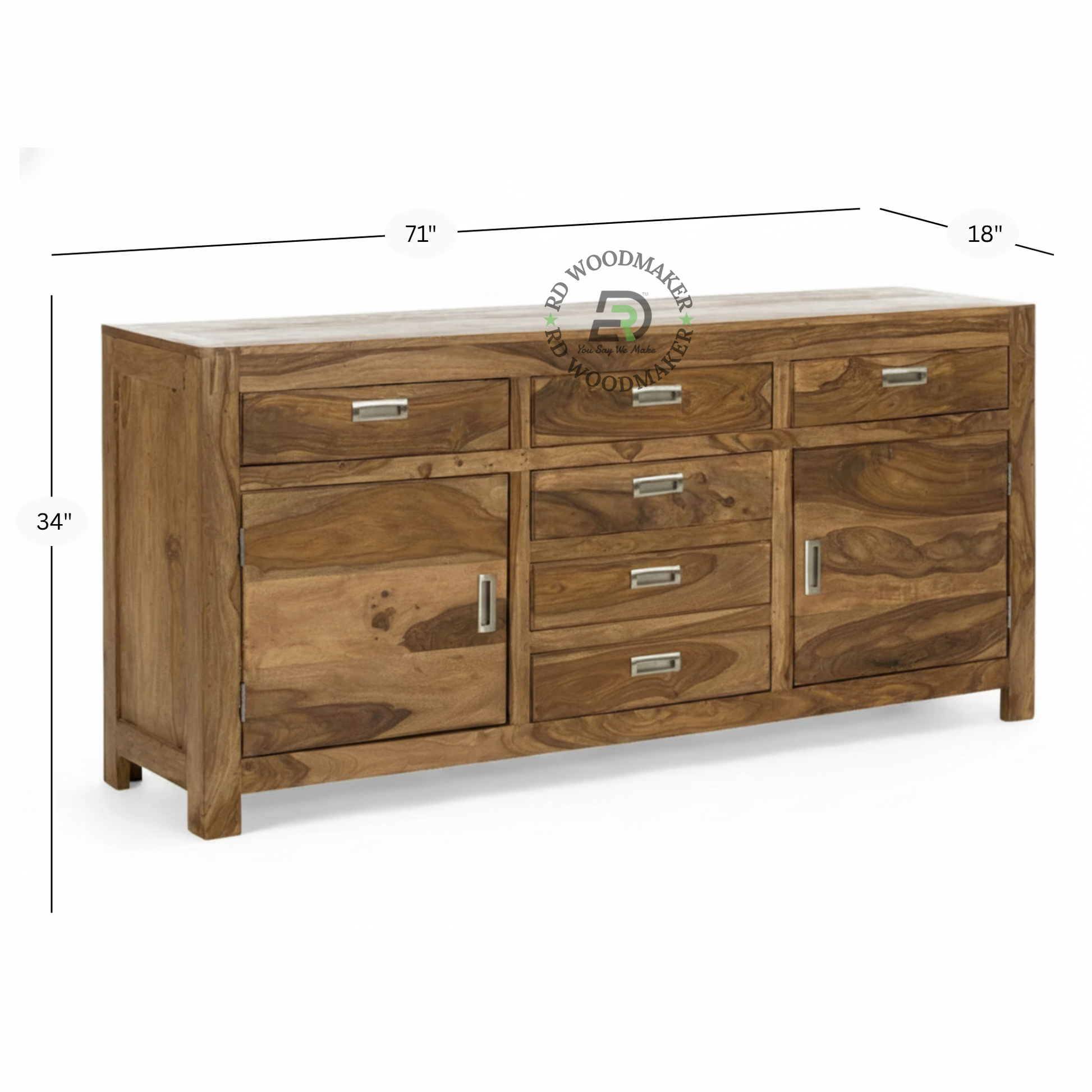 SPACIOUS WOODEN SIDEBOARD WITH MULTIPLE DRAWERS AND CABINETS