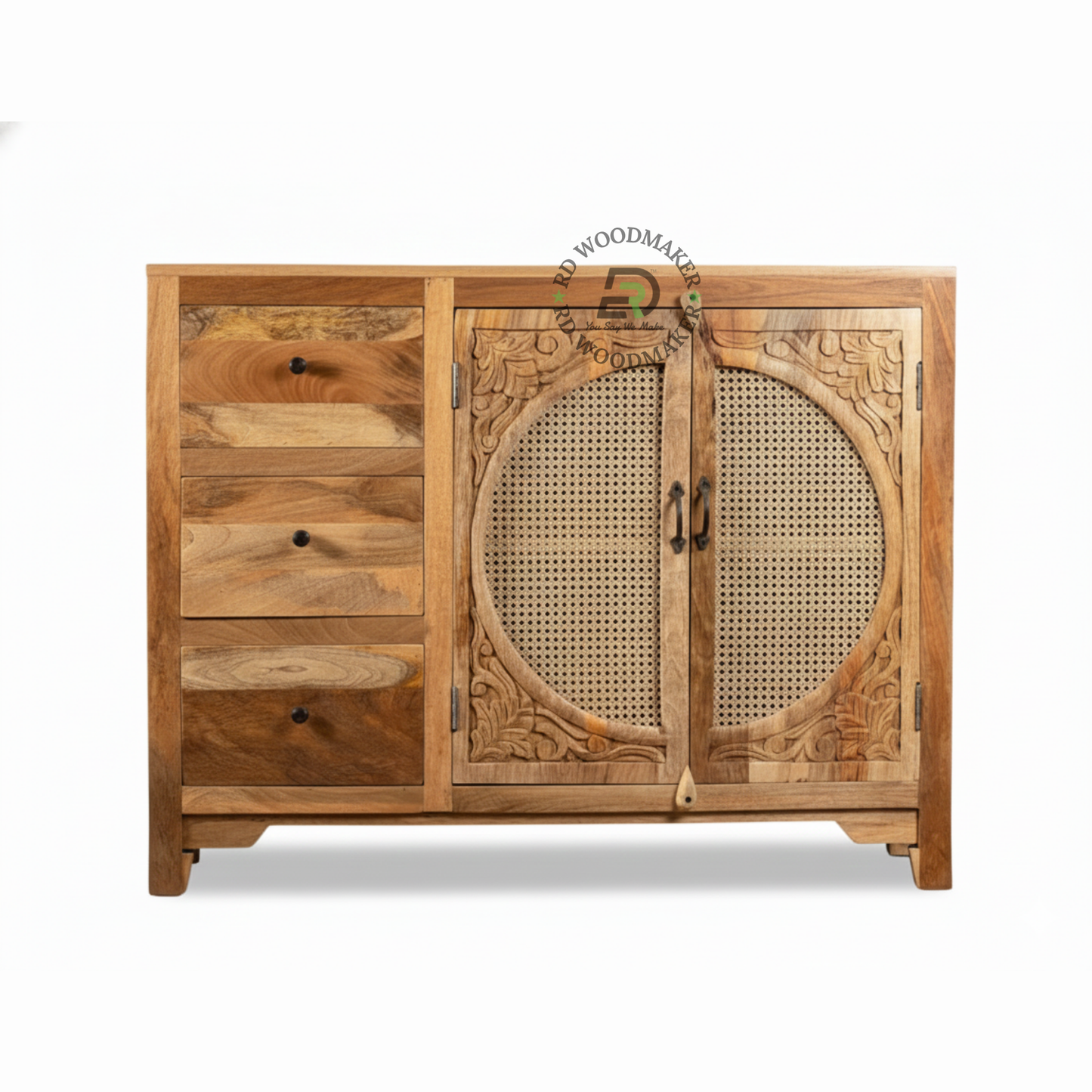 HANDCARVED CANE DESIGN WOODEN SIDEBOARD