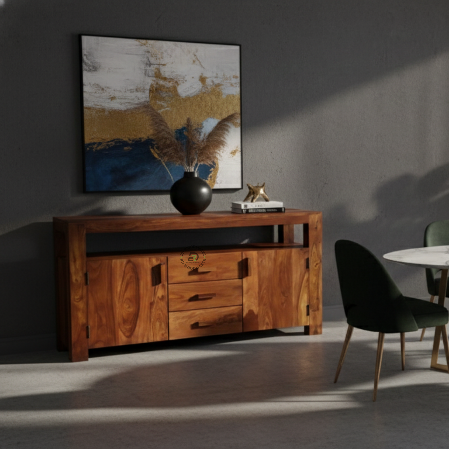 MODERN OPEN SHELF WOODEN SIDEBOARD