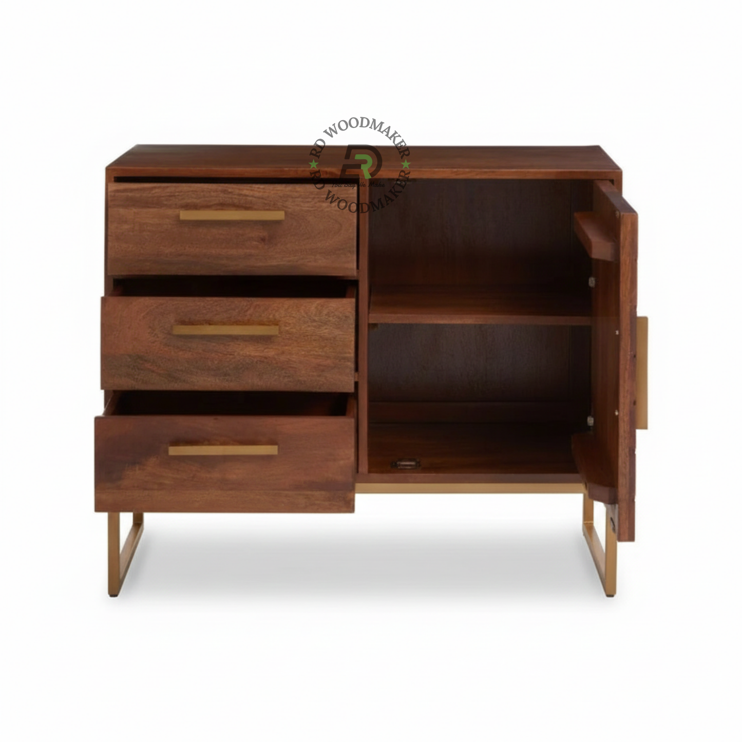 COMPACT HERRINGBONE DESIGN SIDEBOARD WITH METAL BASE