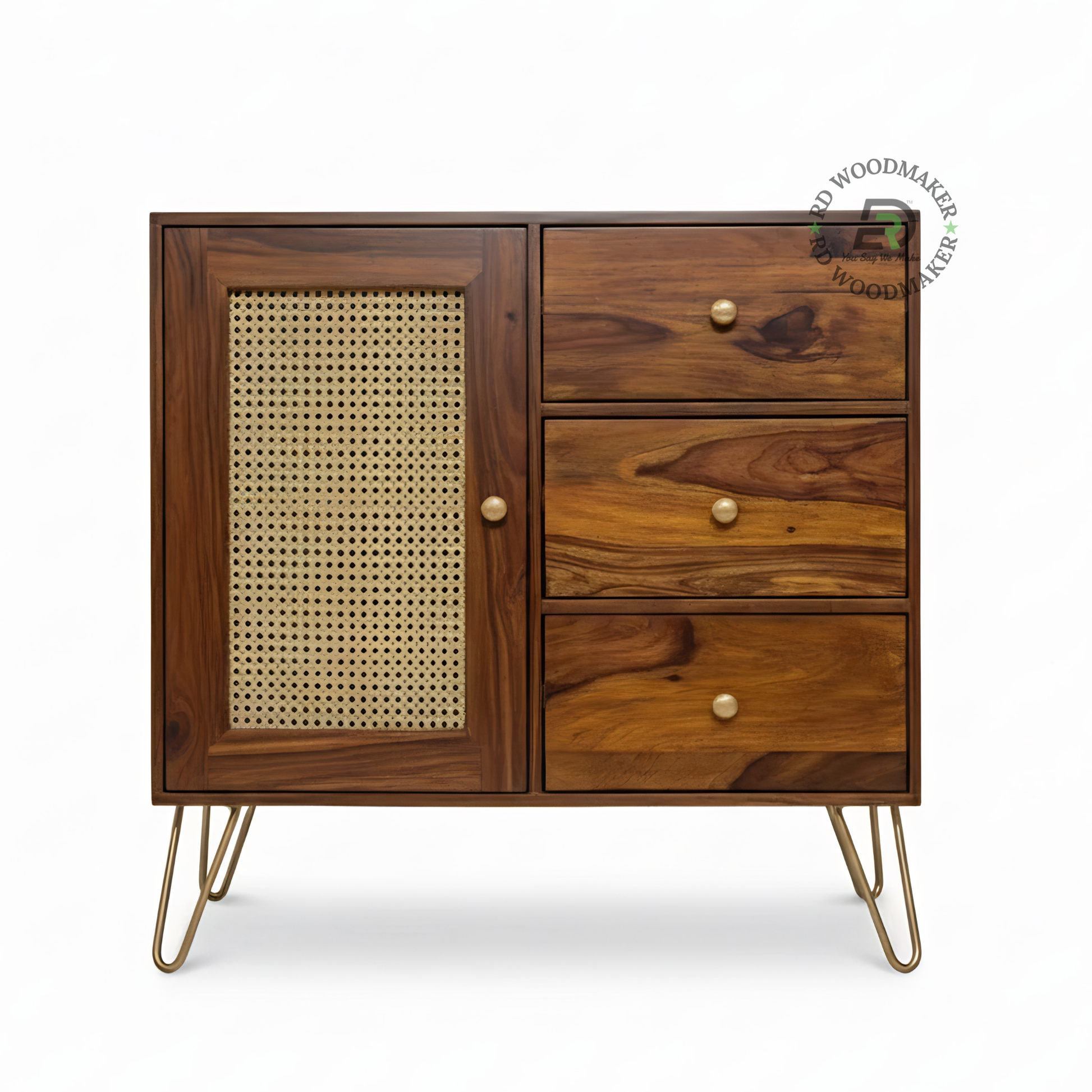 COMPACT CANE PANEL SIDEBOARD WITH METAL LEGS