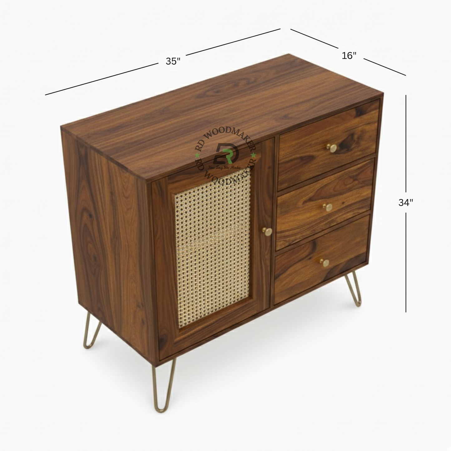 COMPACT CANE PANEL SIDEBOARD WITH METAL LEGS