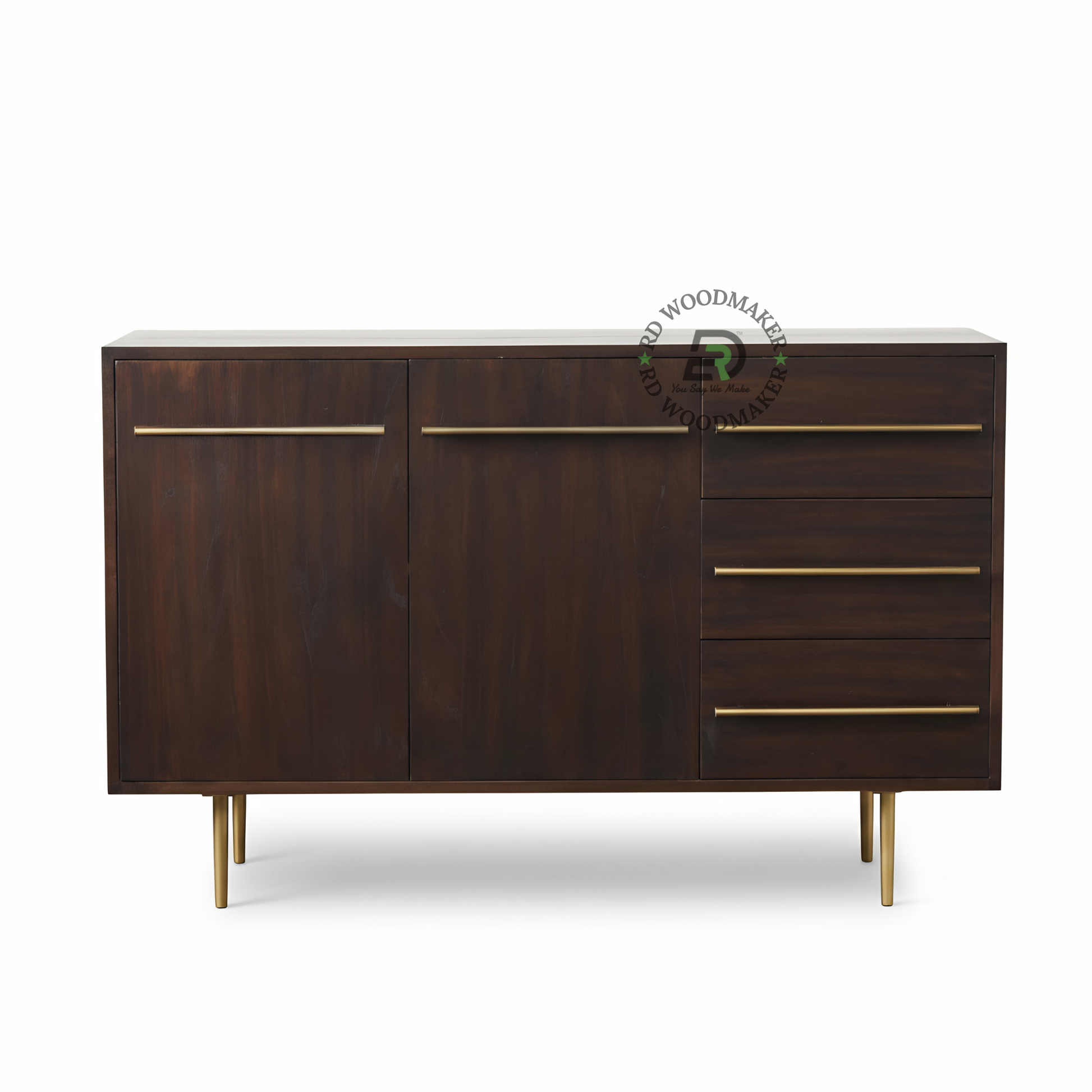 Minimalist Dark Wood Sideboard with 3 Drawers & Cabinet Storage