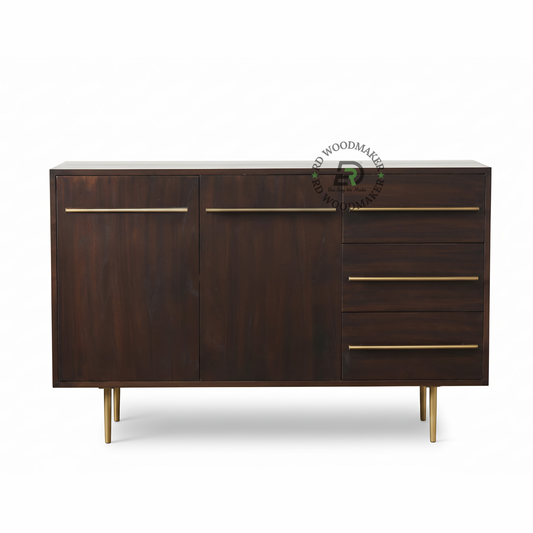 Minimalist Dark Wood Sideboard with 3 Drawers & Cabinet Storage