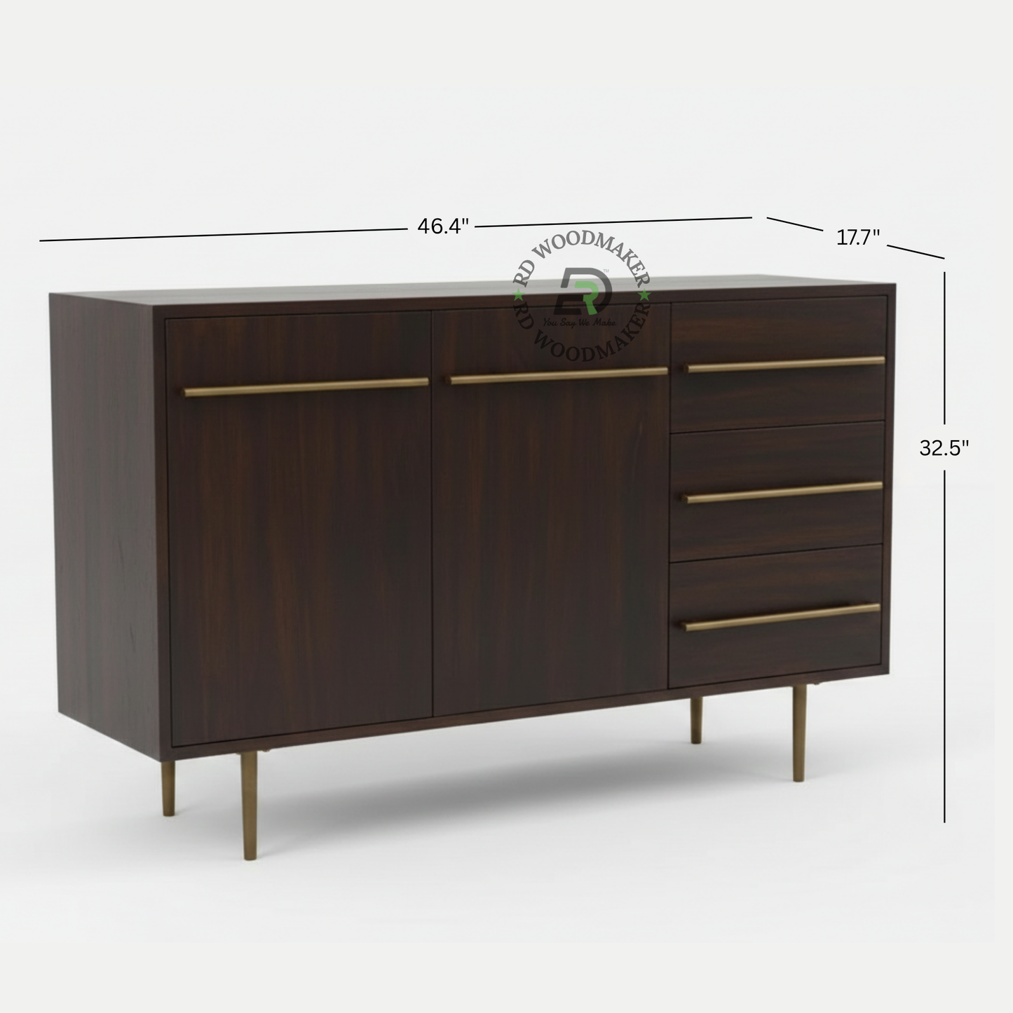 Minimalist Dark Wood Sideboard with 3 Drawers & Cabinet Storage
