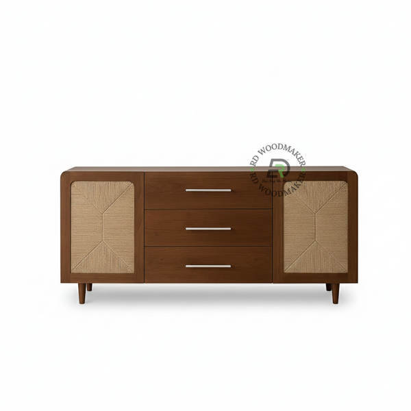 MODERN CANE PANEL SIDEBOARD WITH THREE DRAWERS