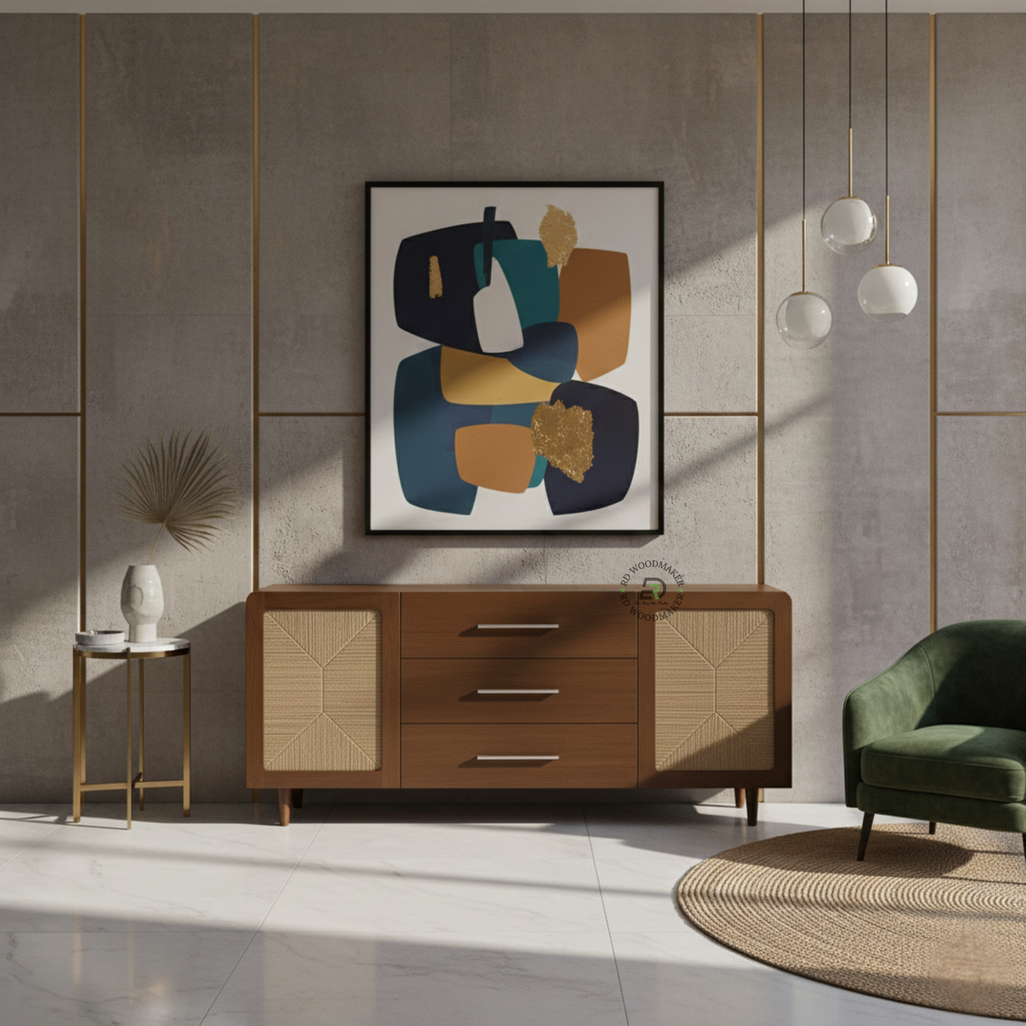 MODERN CANE PANEL SIDEBOARD WITH THREE DRAWERS