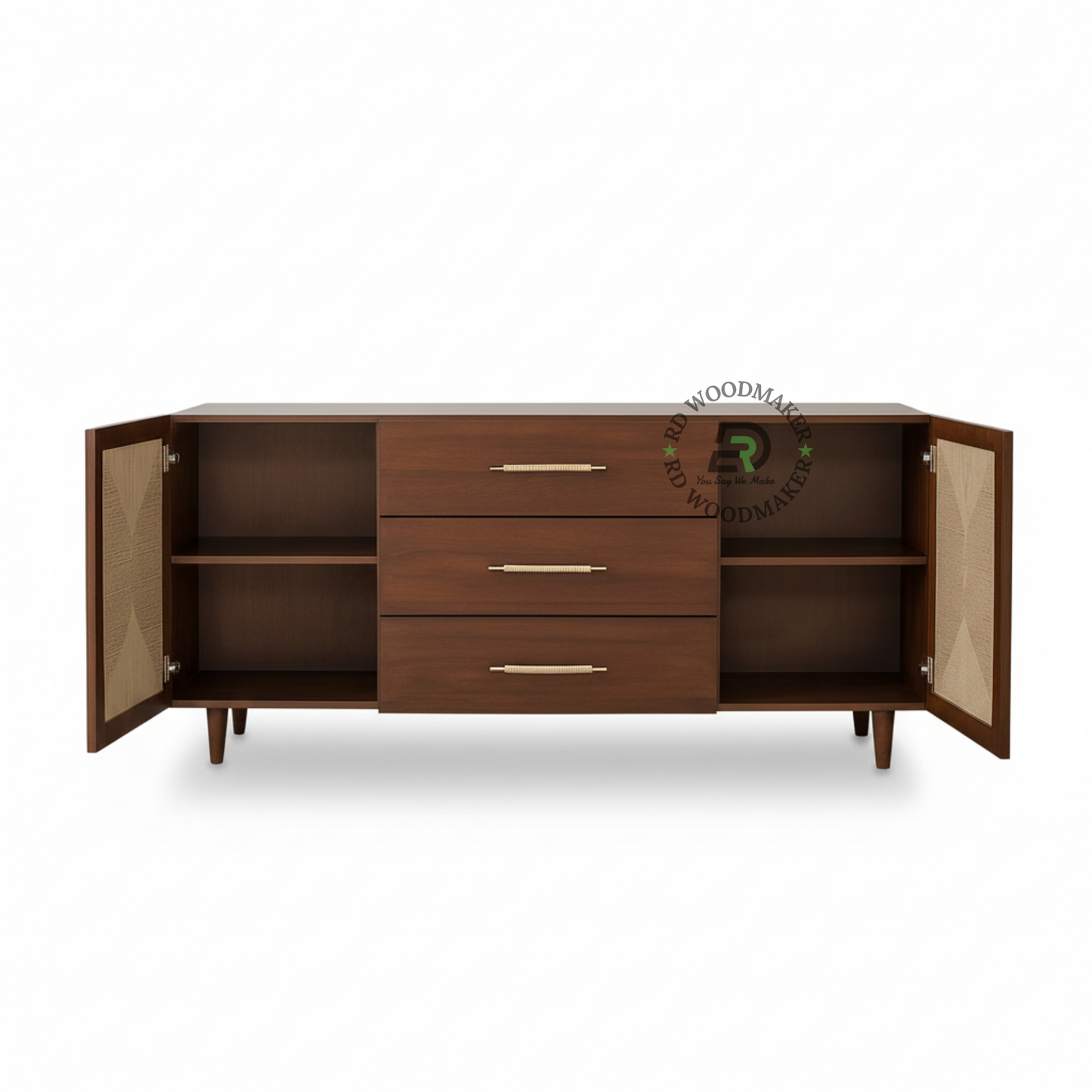 MODERN CANE PANEL SIDEBOARD WITH THREE DRAWERS