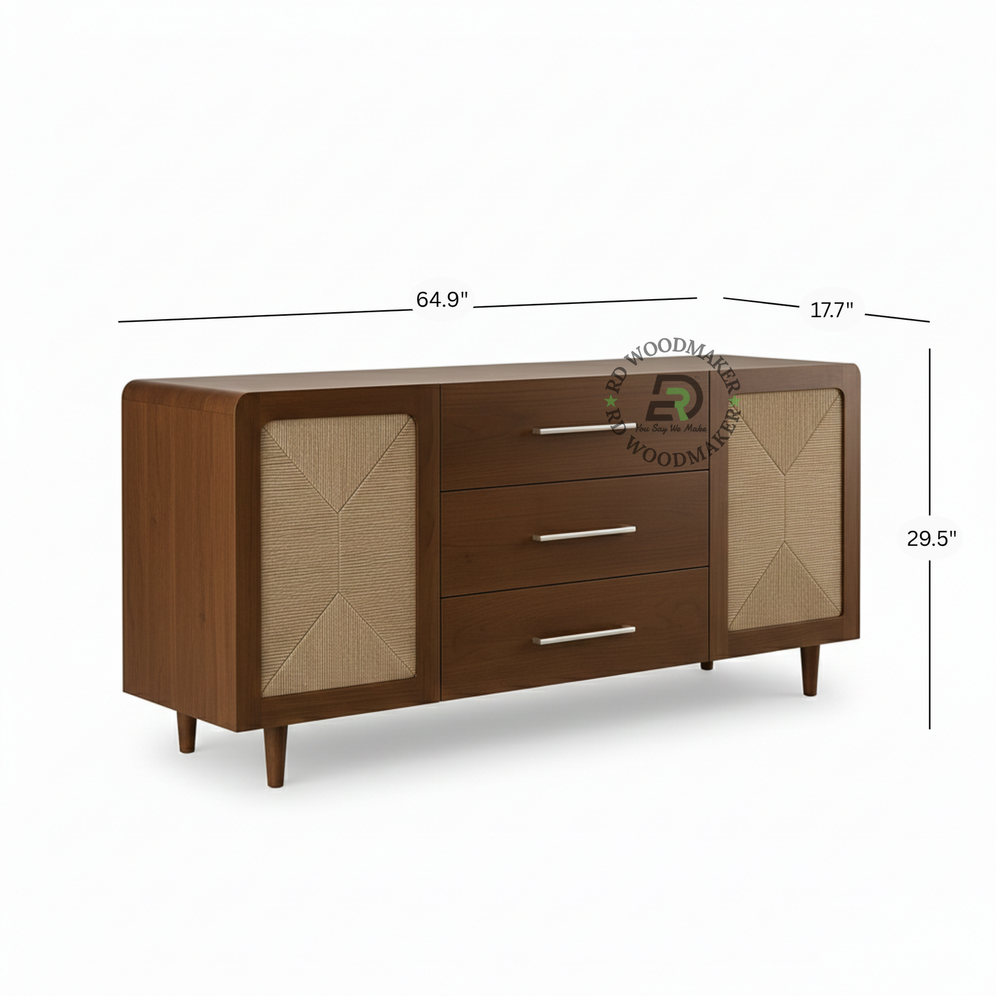 MODERN CANE PANEL SIDEBOARD WITH THREE DRAWERS