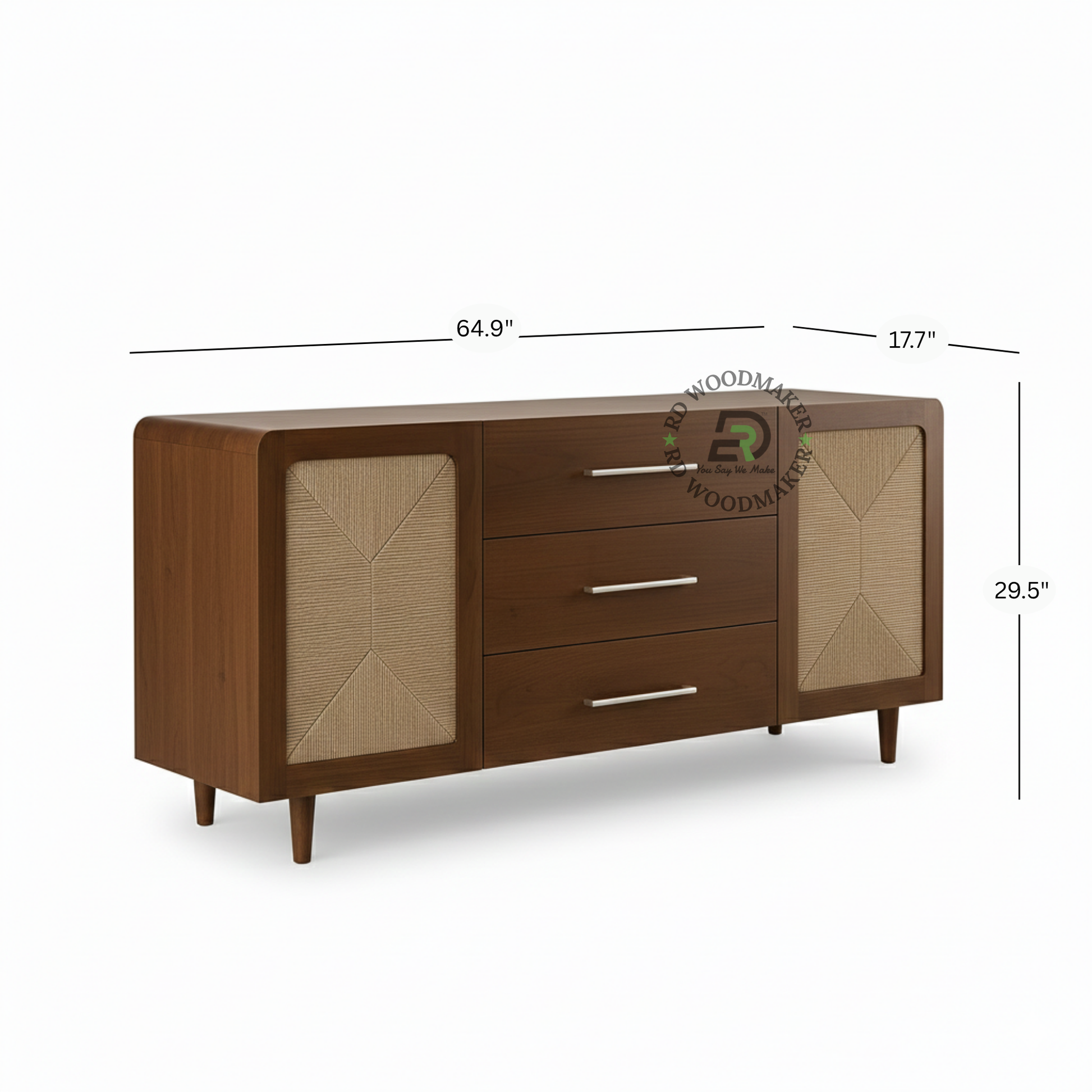 MODERN CANE PANEL SIDEBOARD WITH THREE DRAWERS