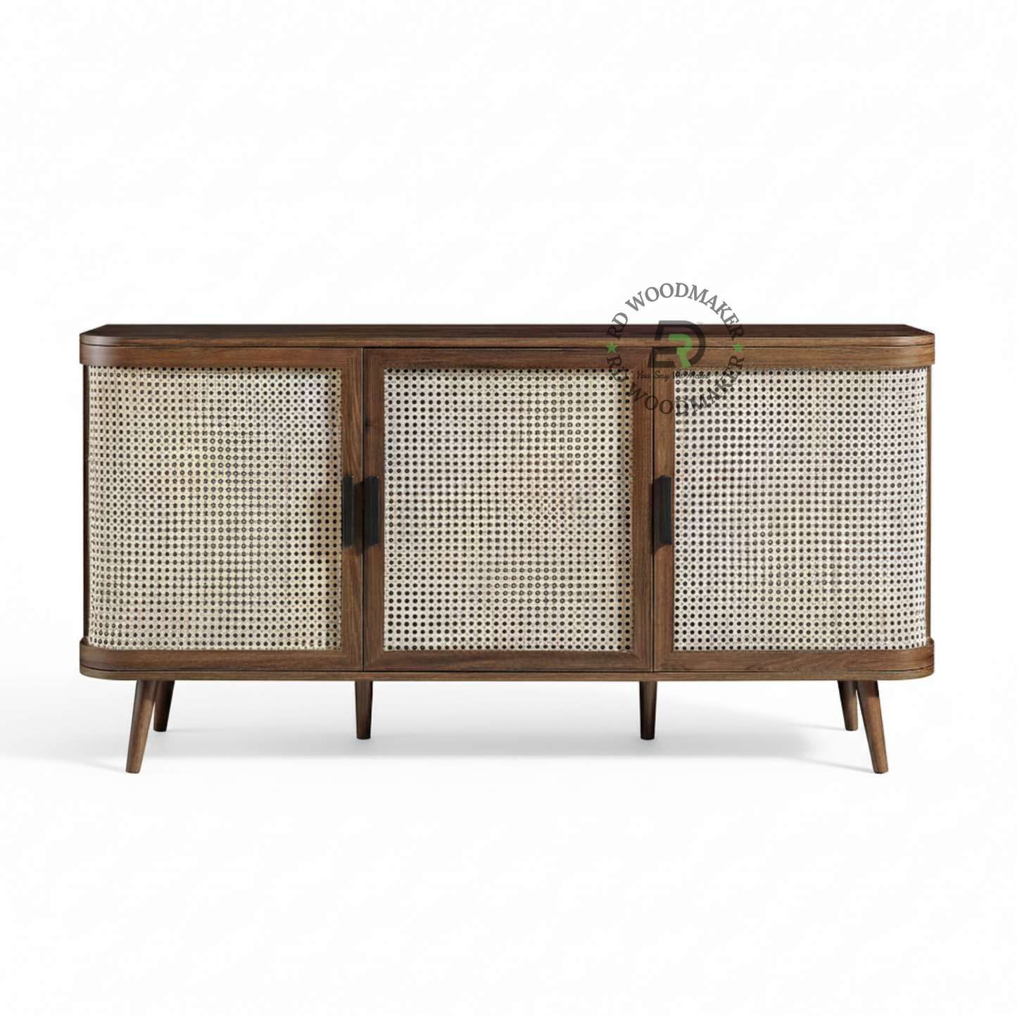 CURVED RATTAN DOOR SIDEBOARD WITH THREE CABINETS