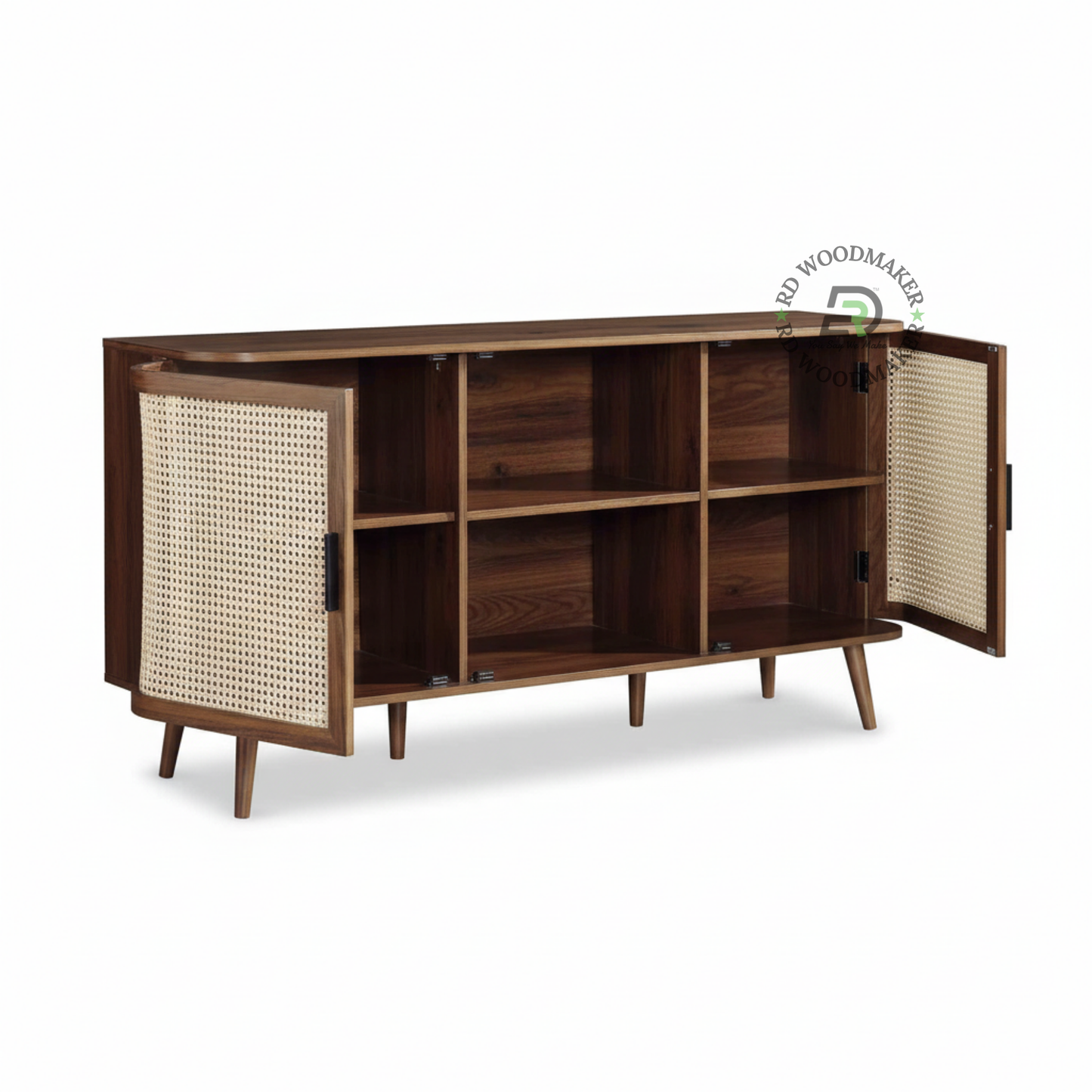CURVED RATTAN DOOR SIDEBOARD WITH THREE CABINETS