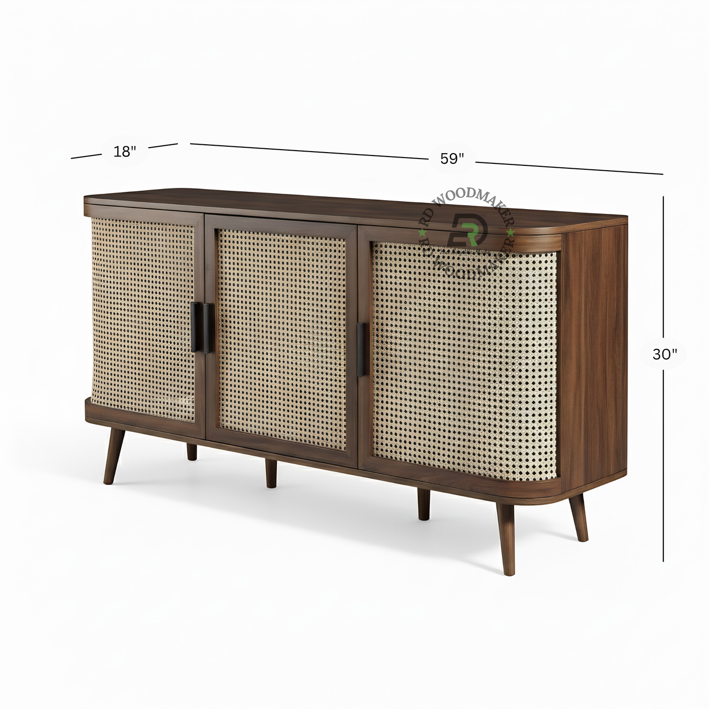 CURVED RATTAN DOOR SIDEBOARD WITH THREE CABINETS