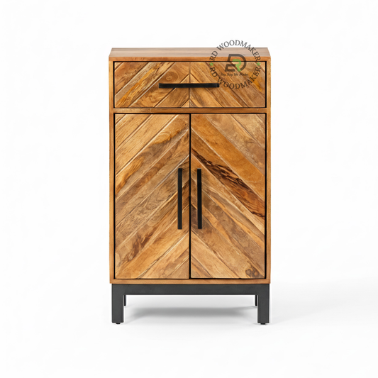 GEOMETRIC WOODEN CABINET WITH DRAWER AND DOUBLE DOORS