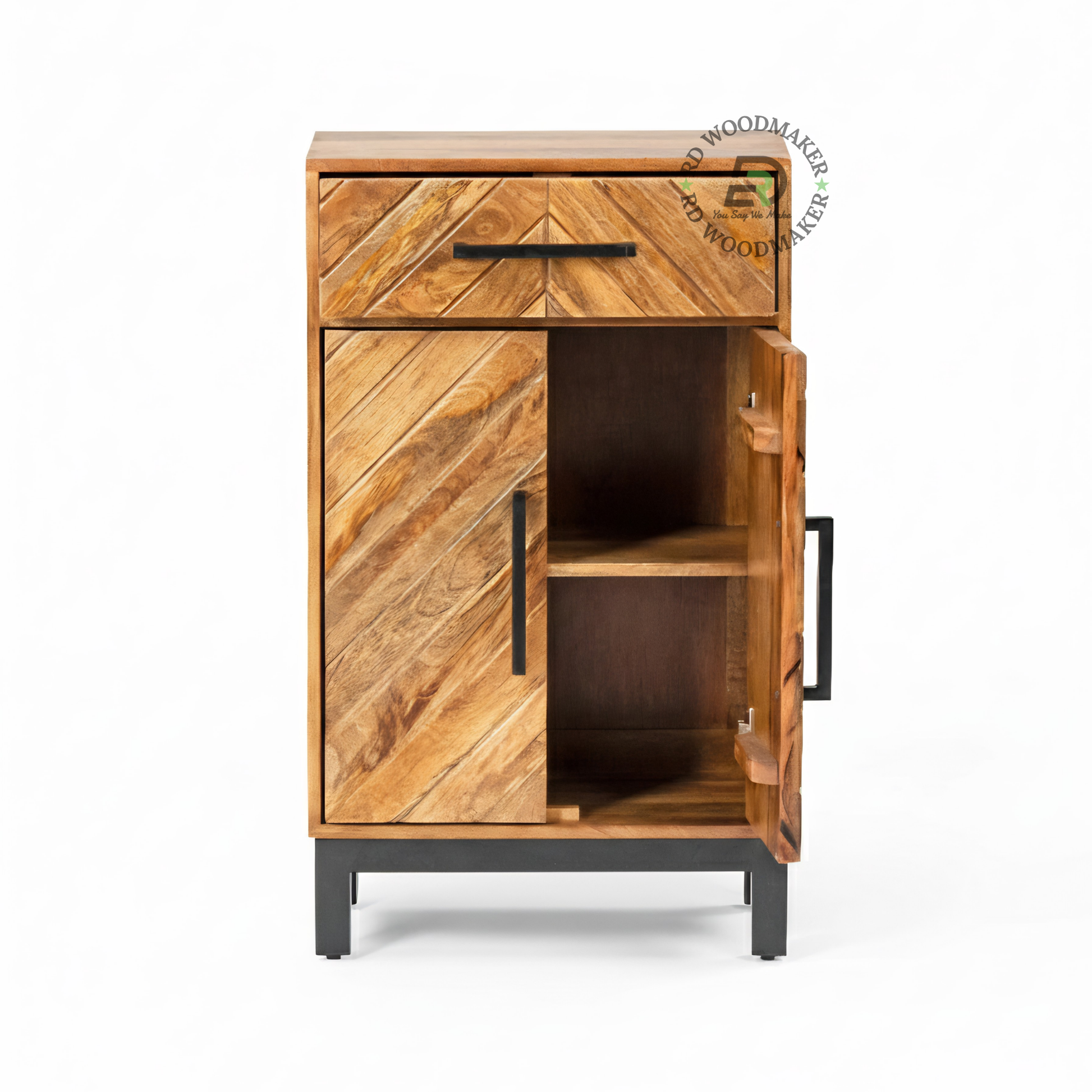 GEOMETRIC WOODEN CABINET WITH DRAWER AND DOUBLE DOORS