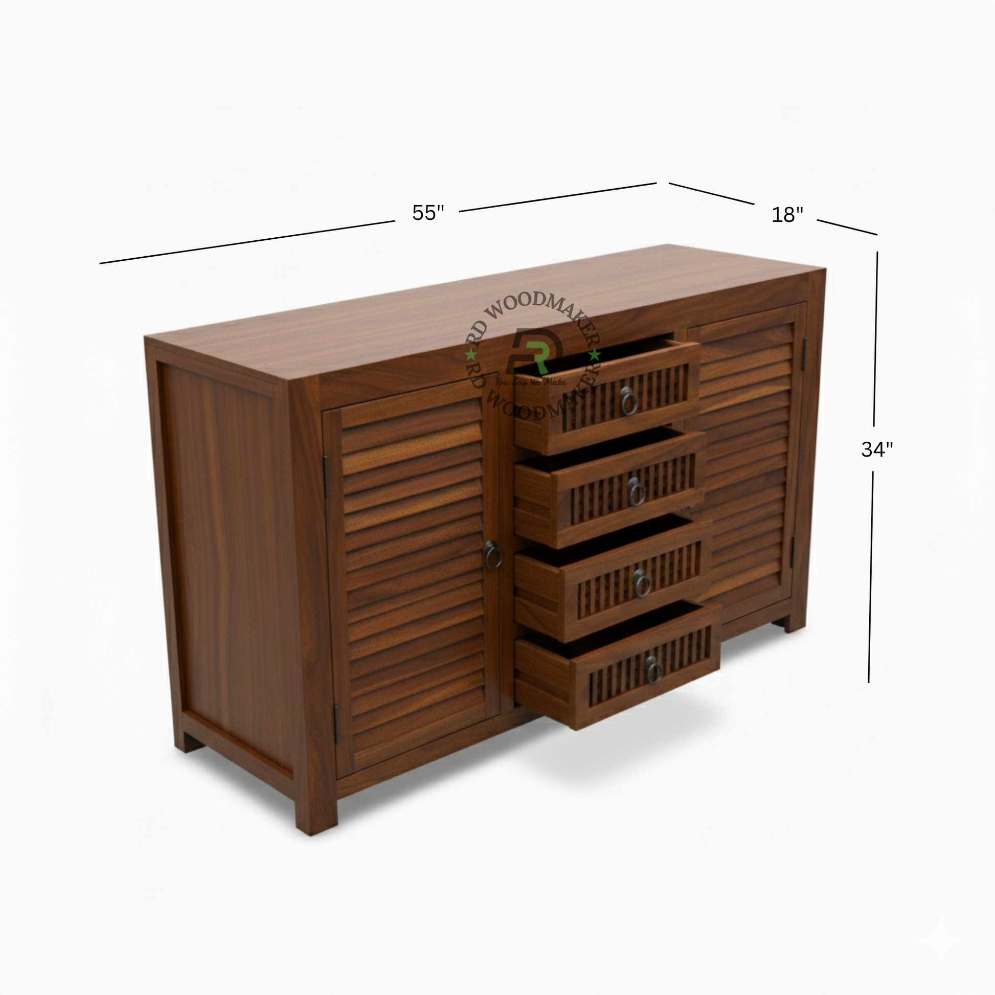 LOUVERED DOOR SIDEBOARD WITH FOUR DRAWERS