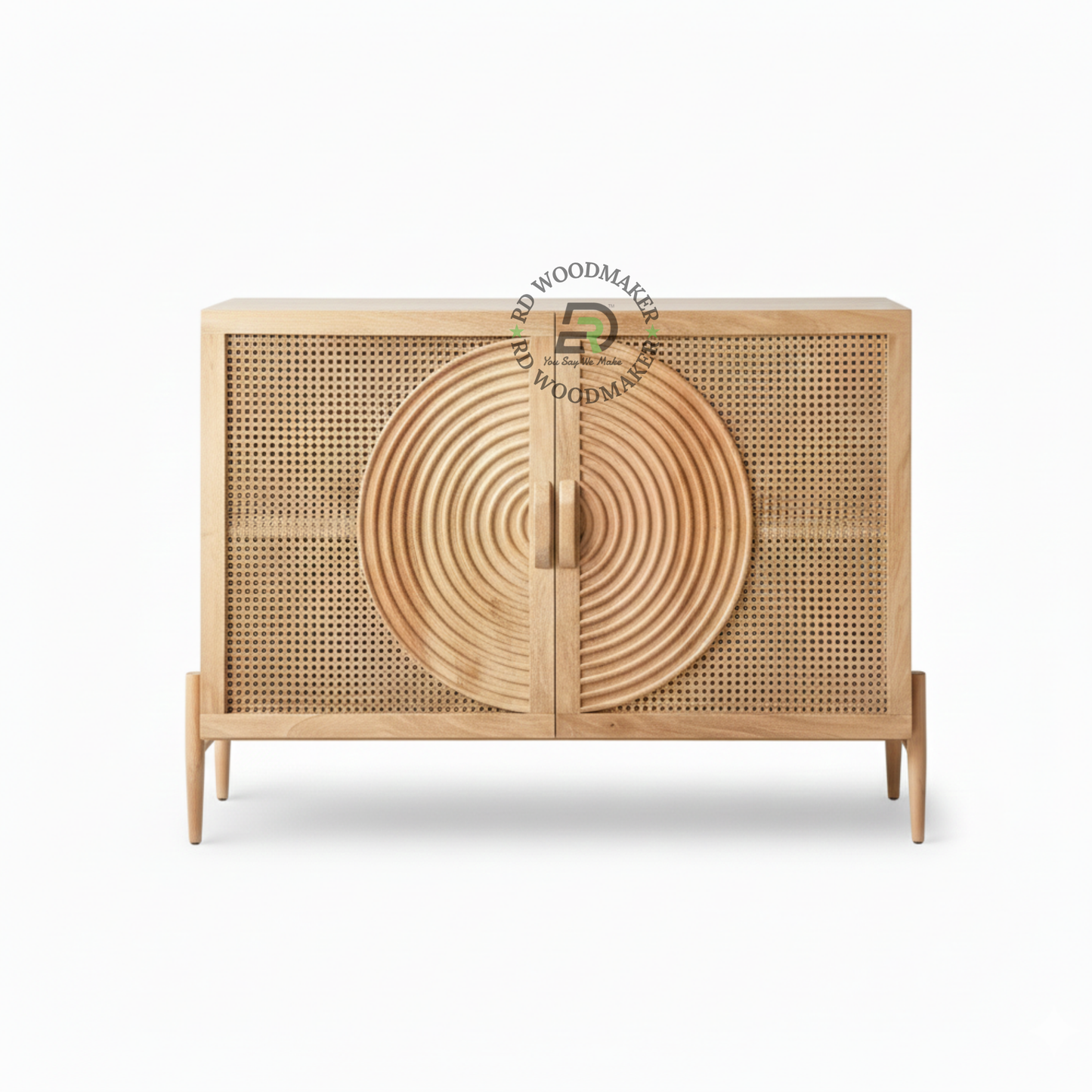 CONTEMPORARY CANE SIDEBOARD WITH CIRCULAR PANEL DESIGN