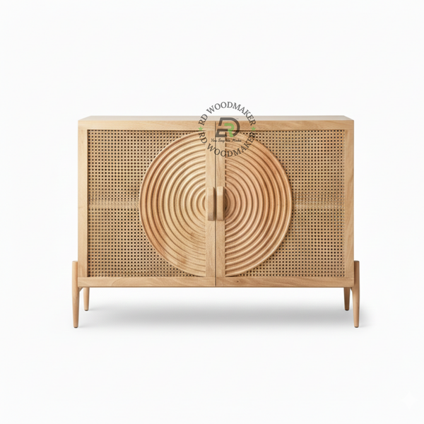 CONTEMPORARY CANE SIDEBOARD WITH CIRCULAR PANEL DESIGN