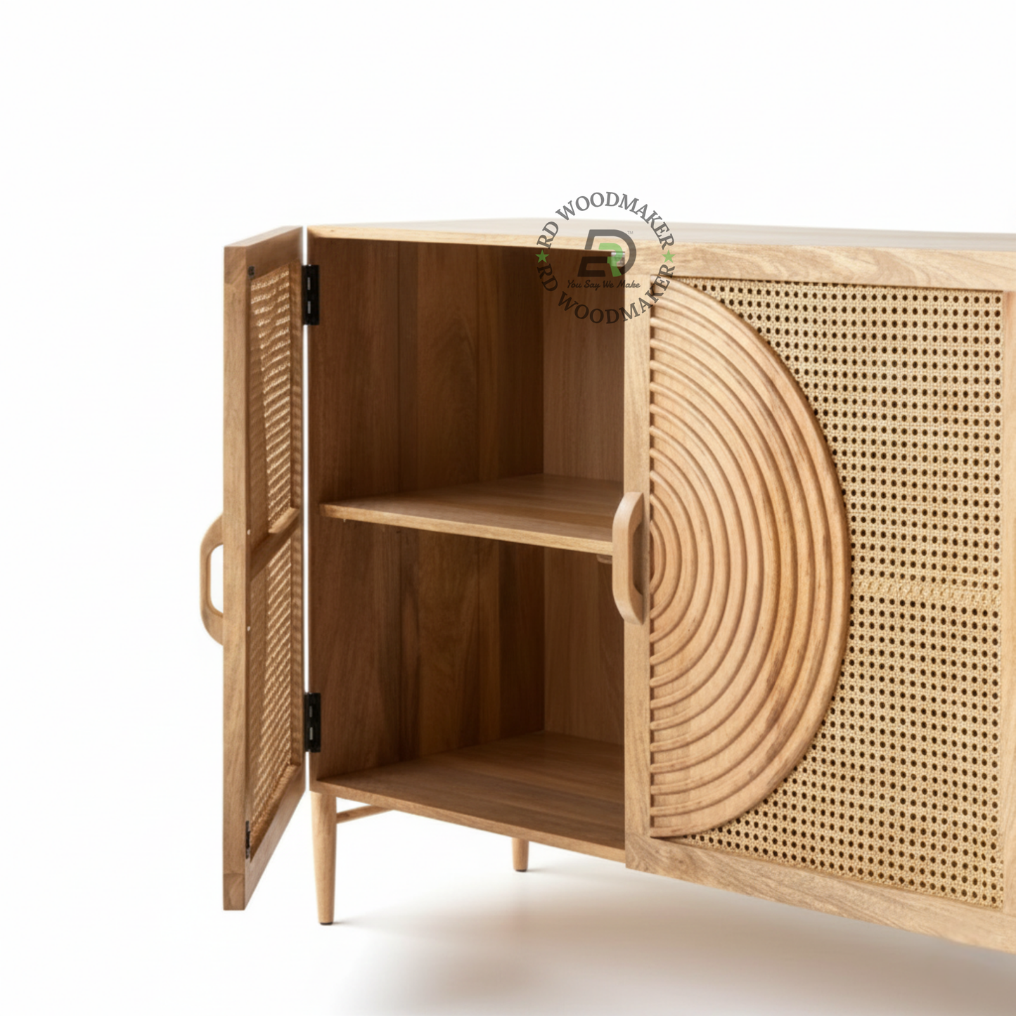 CONTEMPORARY CANE SIDEBOARD WITH CIRCULAR PANEL DESIGN