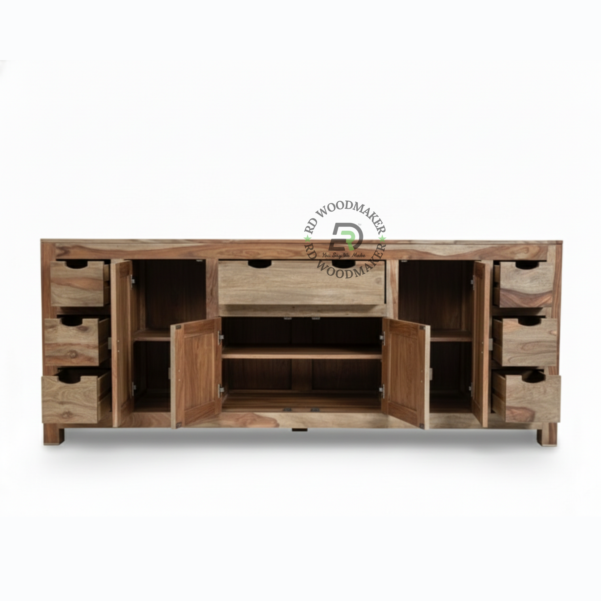 NATURAL SHEESHAM MULTI STORAGE SIDEBOARD WITH DRAWERS