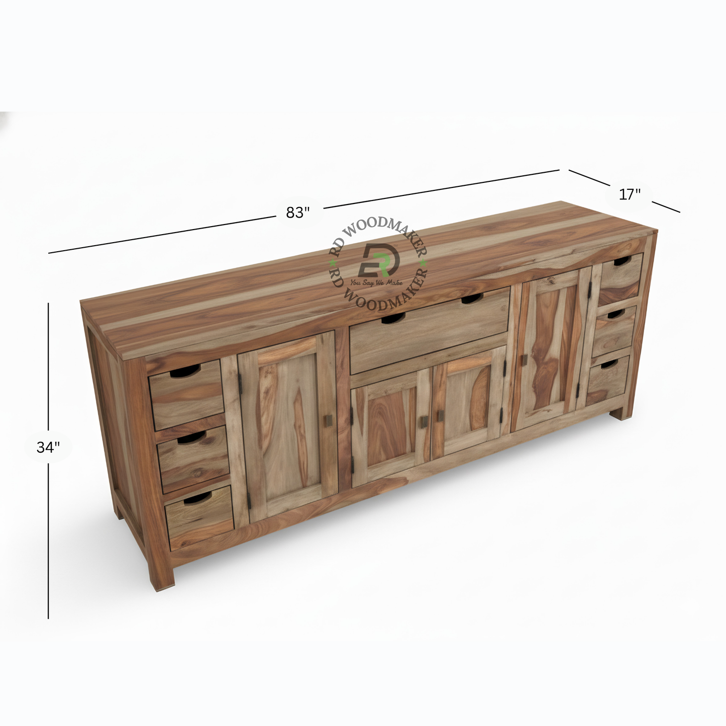 NATURAL SHEESHAM MULTI STORAGE SIDEBOARD WITH DRAWERS