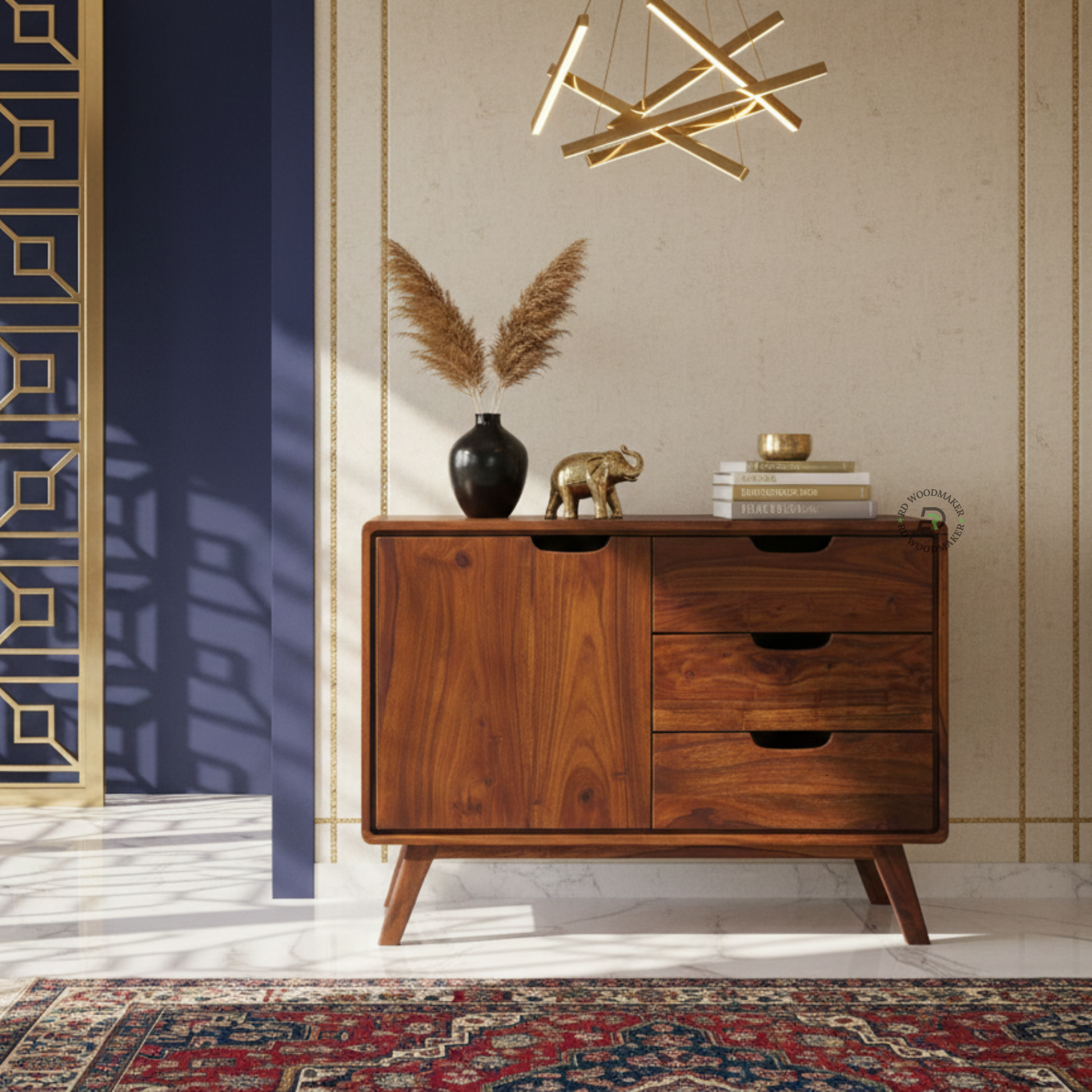 MID-CENTURY SOLID WOOD SIDEBOARD WITH DRAWERS