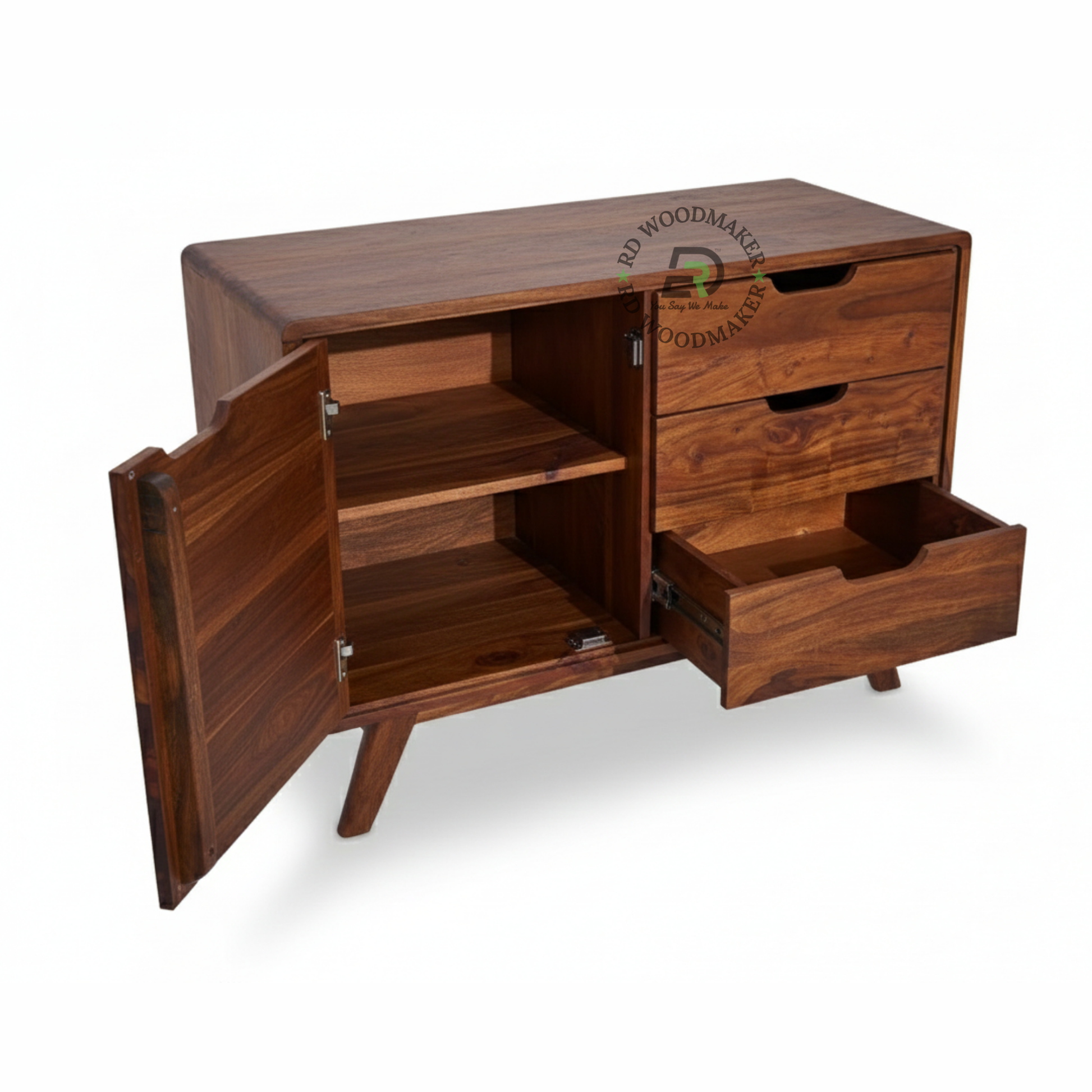 MID-CENTURY SOLID WOOD SIDEBOARD WITH DRAWERS