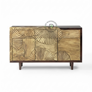 ARTISTIC HANDCARVED TEXTURED WOOD SIDEBOARD