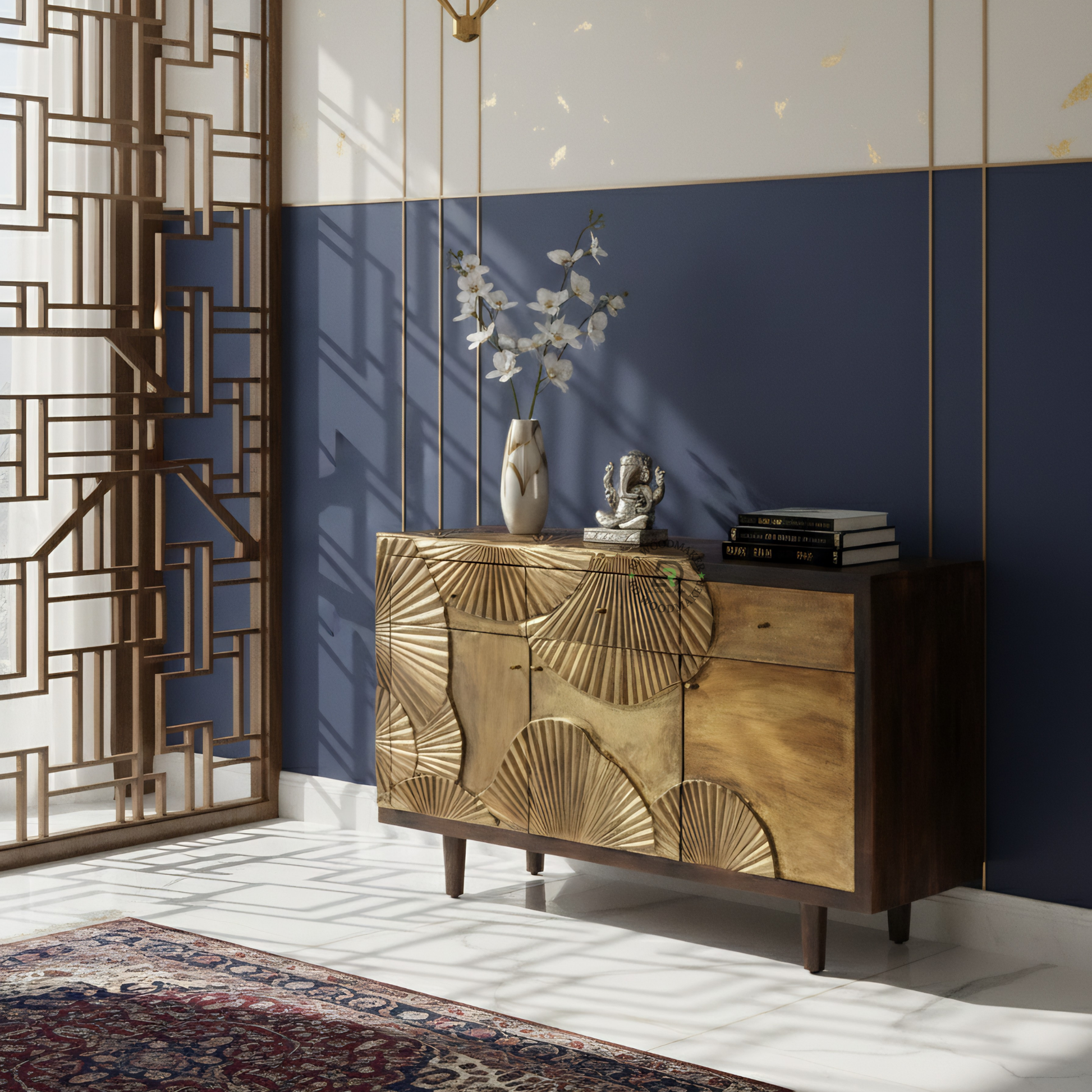 ARTISTIC HANDCARVED TEXTURED WOOD SIDEBOARD