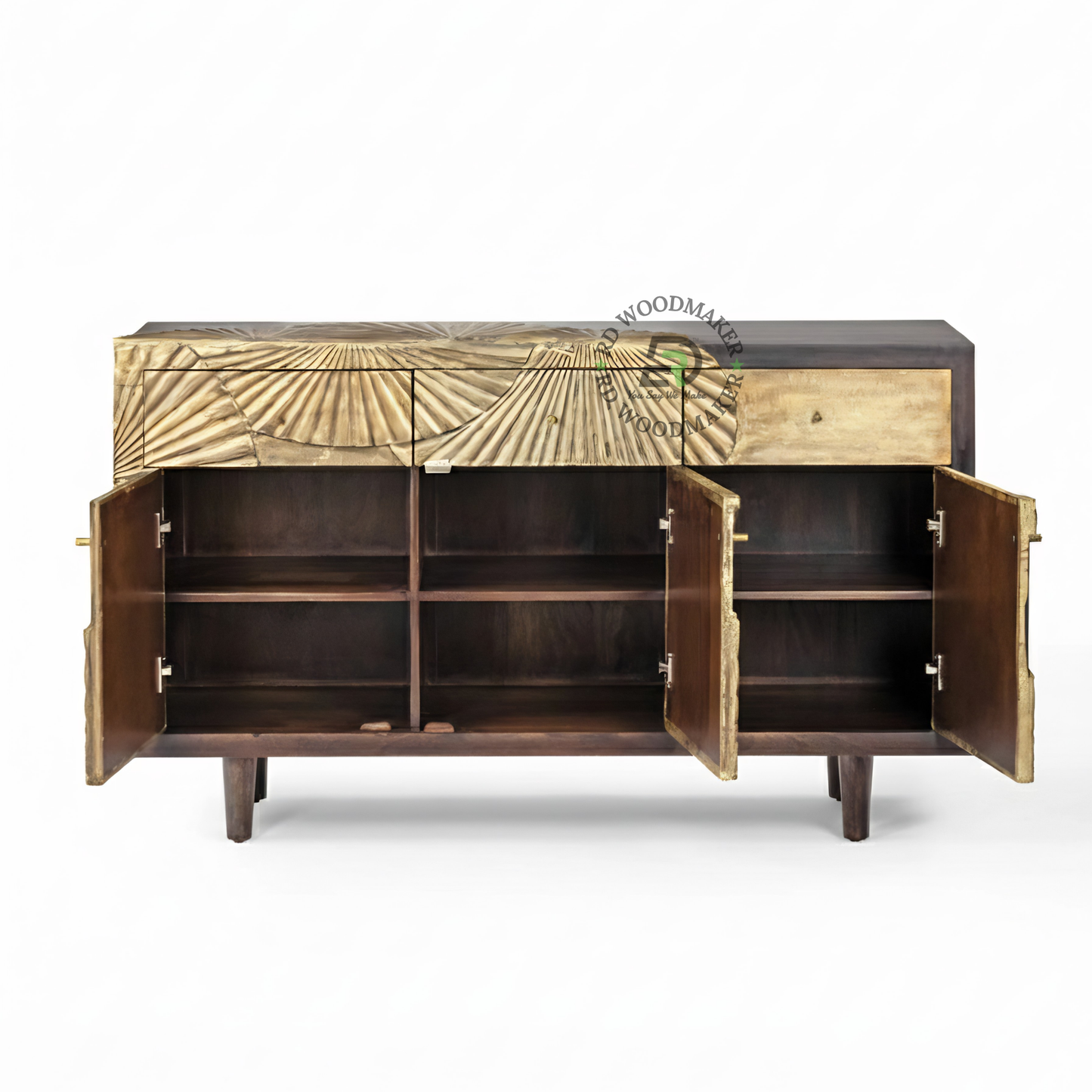 ARTISTIC HANDCARVED TEXTURED WOOD SIDEBOARD