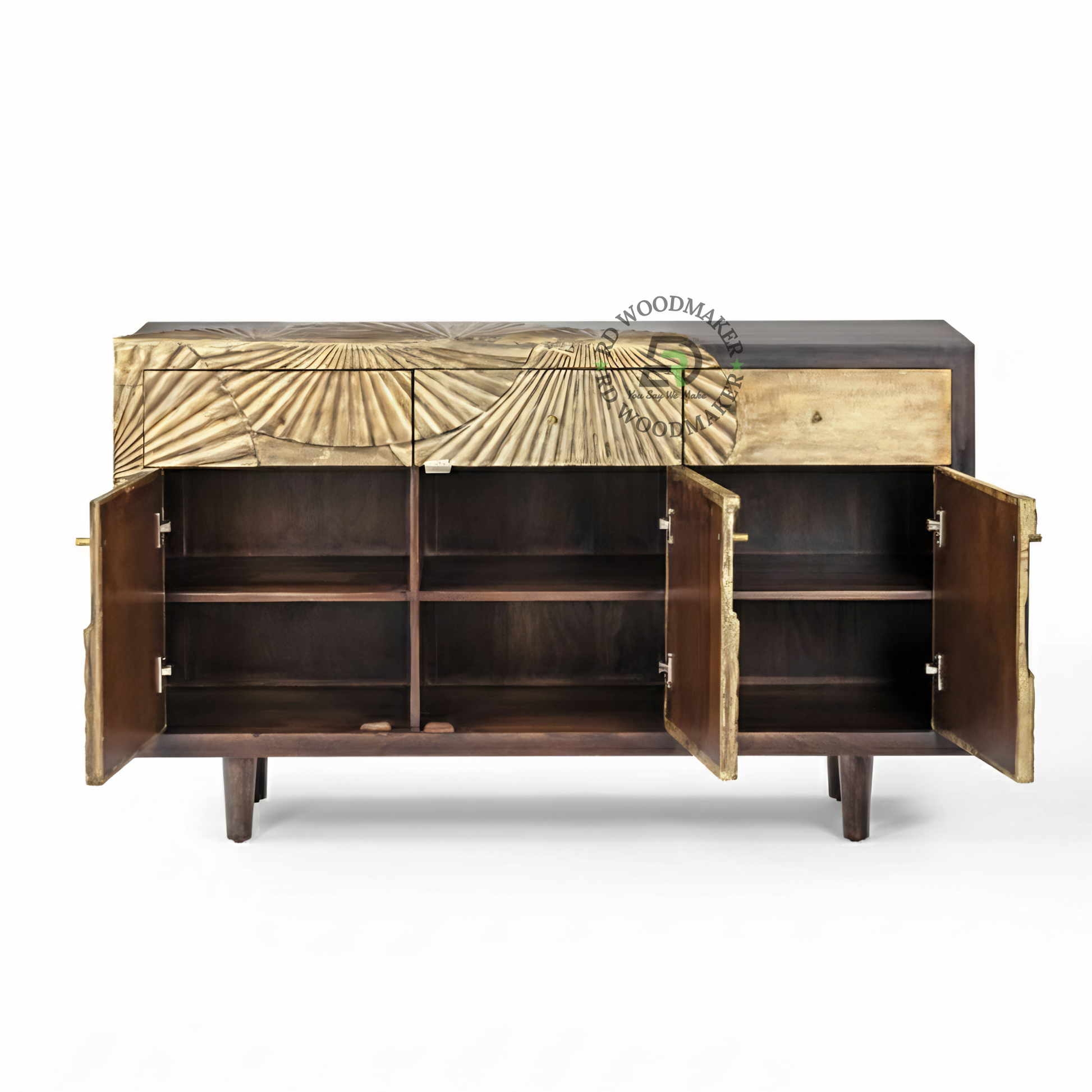 ARTISTIC HANDCARVED TEXTURED WOOD SIDEBOARD