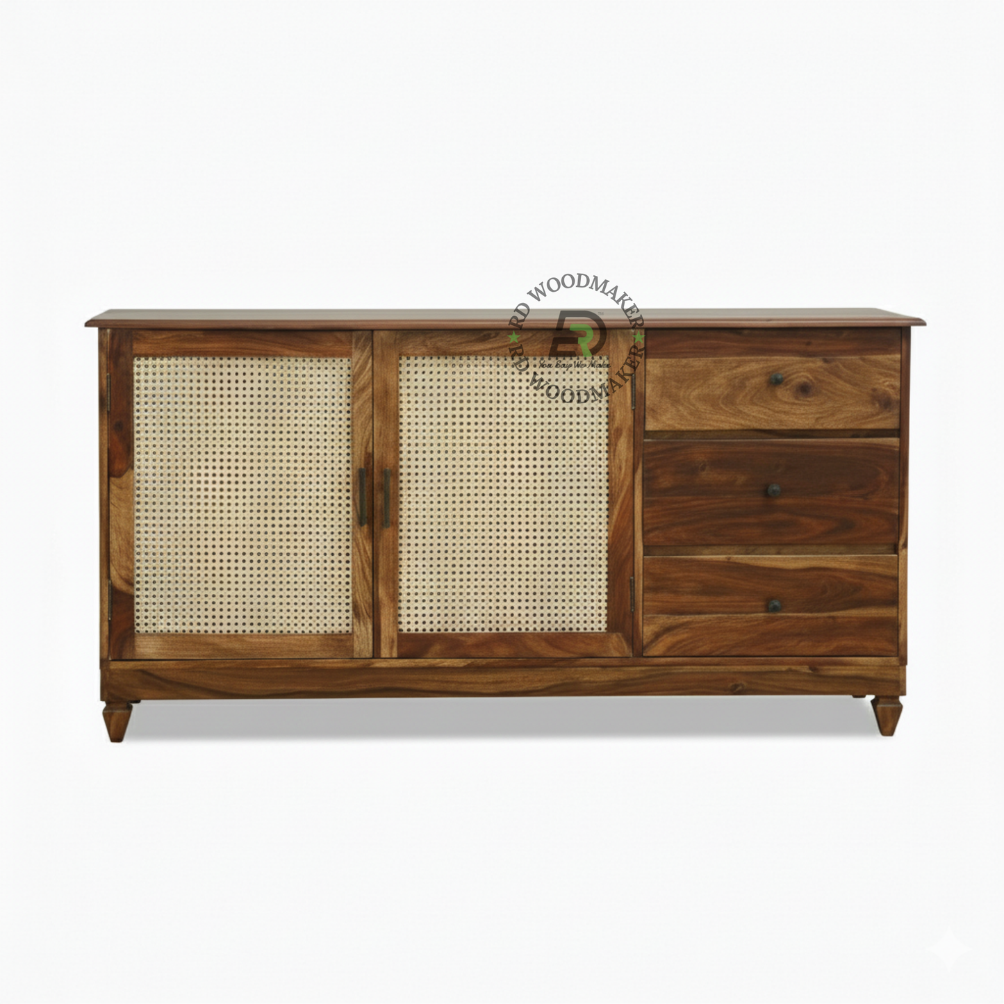 Cane Front Wooden Sideboard with Drawer & Double Door Storage