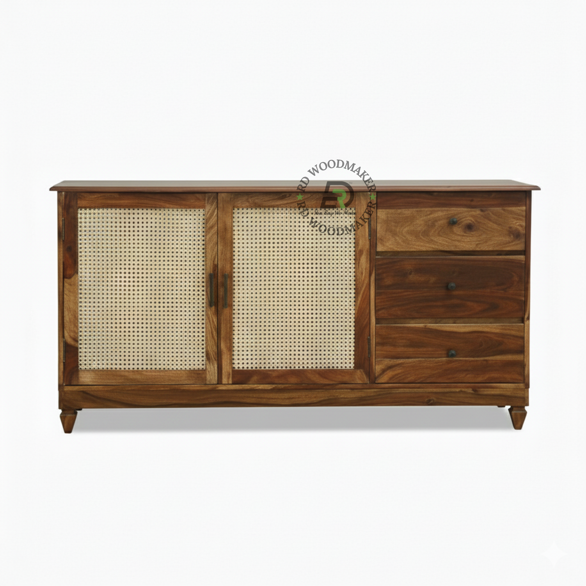 Cane Front Wooden Sideboard with Drawer & Double Door Storage