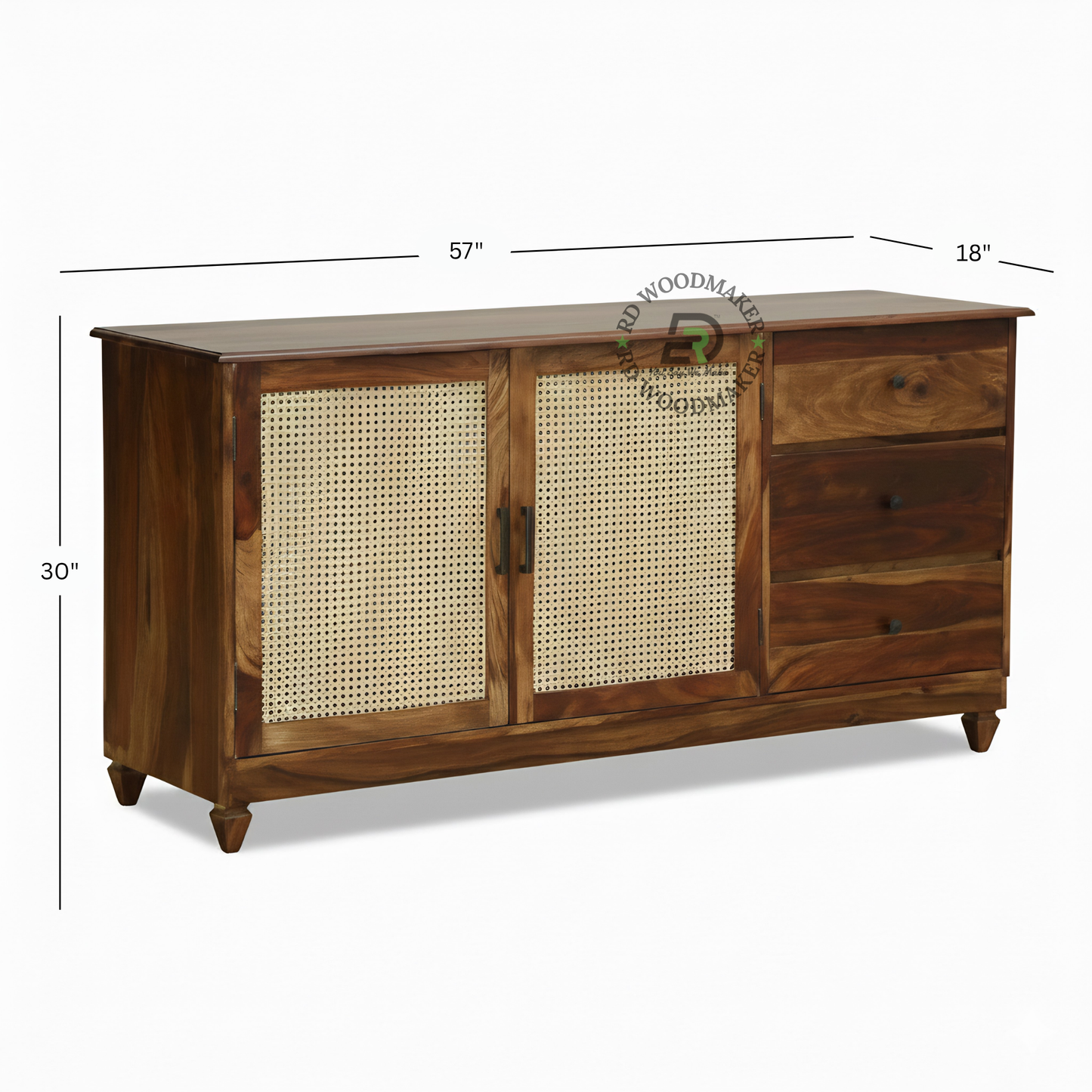 Cane Front Wooden Sideboard with Drawer & Double Door Storage