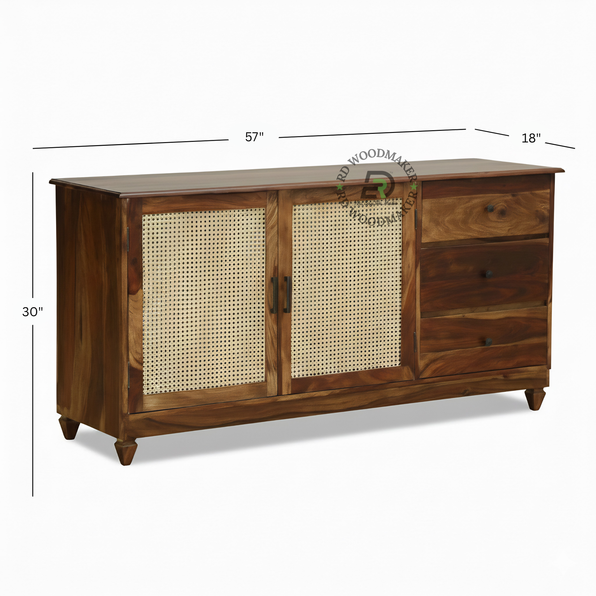Cane Front Wooden Sideboard with Drawer & Double Door Storage