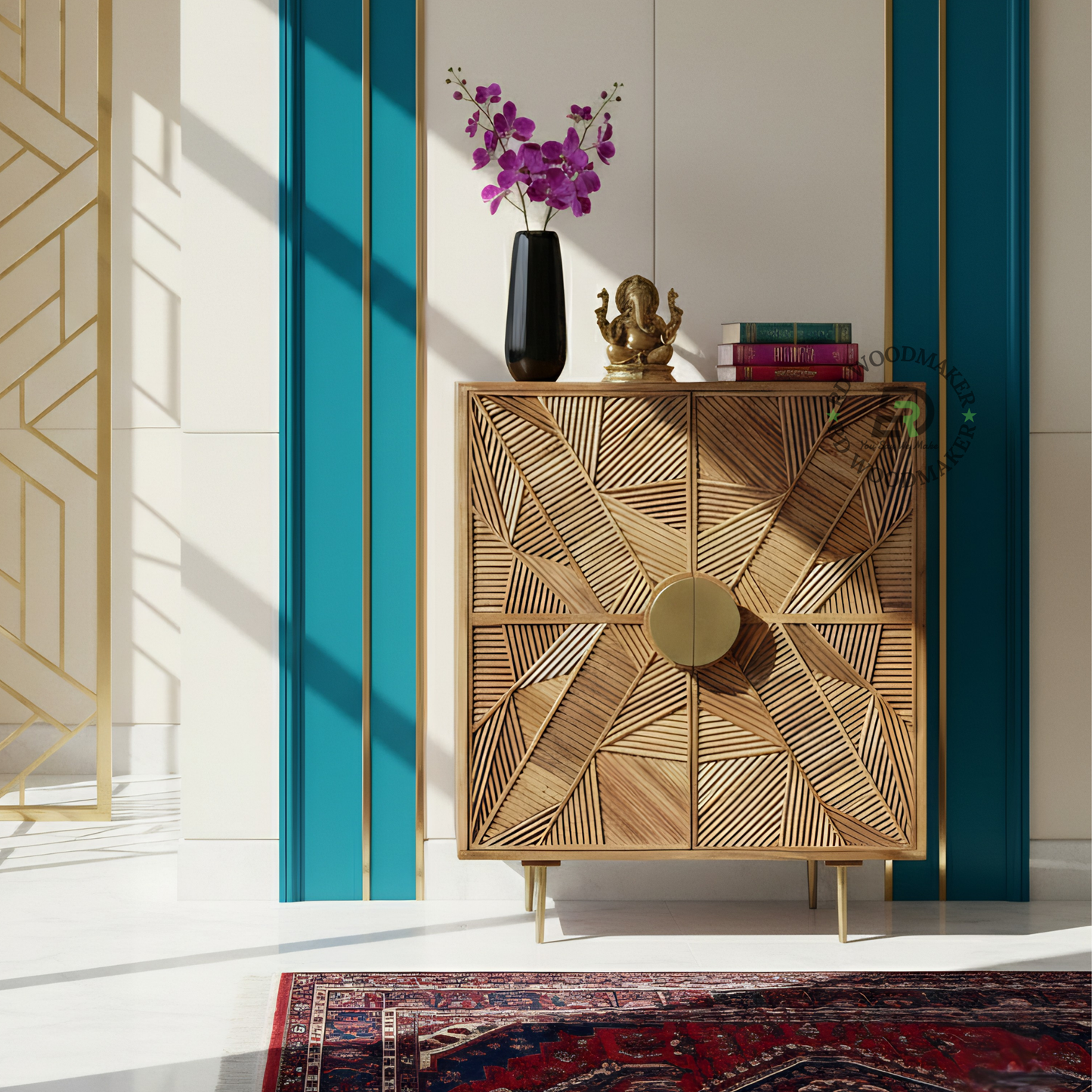 GEOMETRIC PATTERN DESIGNER WOODEN SIDEBOARD