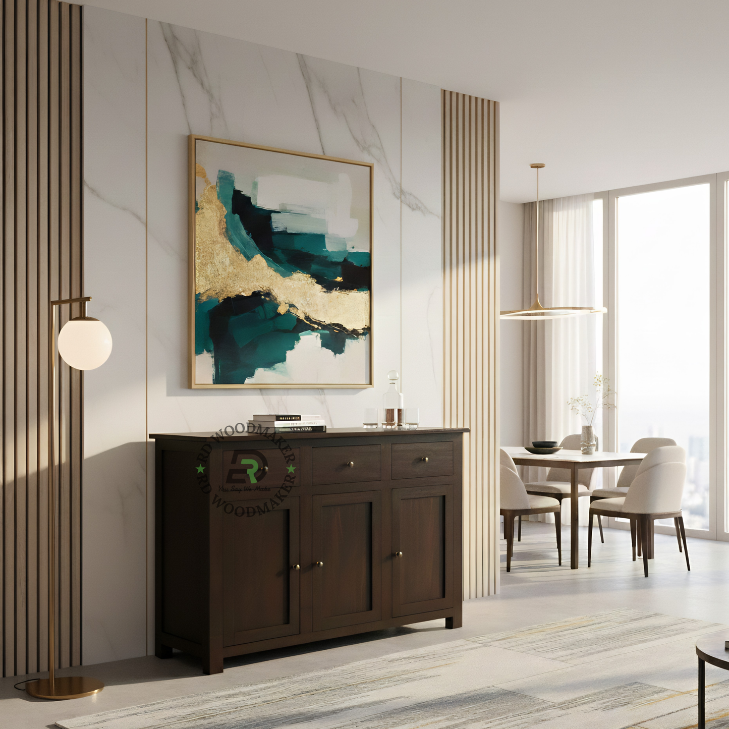 Classic Dark Wood Sideboard with 3 Drawers & 3 Door Storage