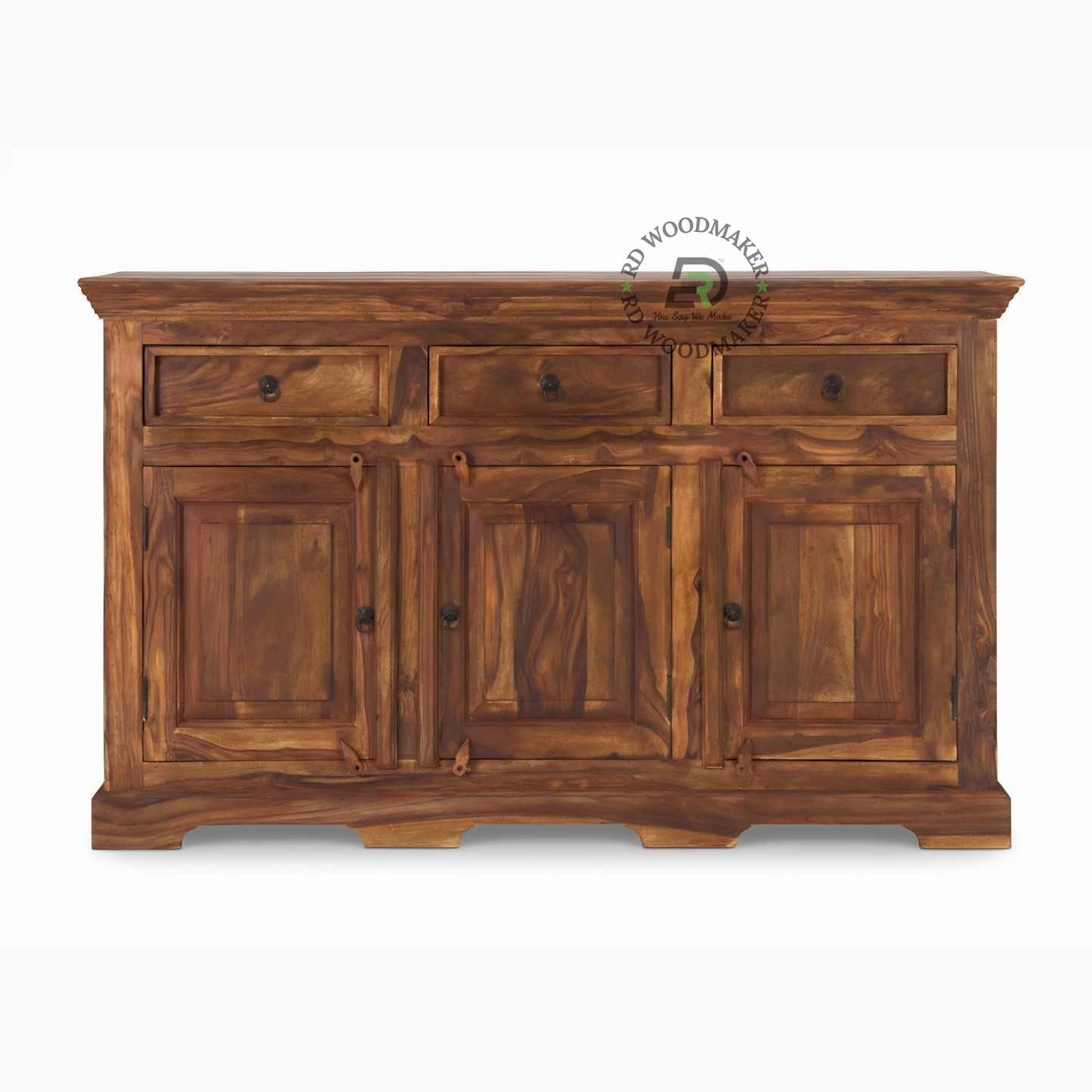 Classic Sheesham Wood 4 Door Sideboard with 3 Drawers Storage