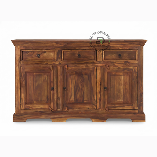 Classic Sheesham Wood 4 Door Sideboard with 3 Drawers Storage