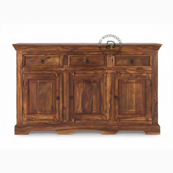 CLASSIC SHEESHAM WOOD 4 DOOR SIDEBOARD WITH 3 DRAWERS STORAGE