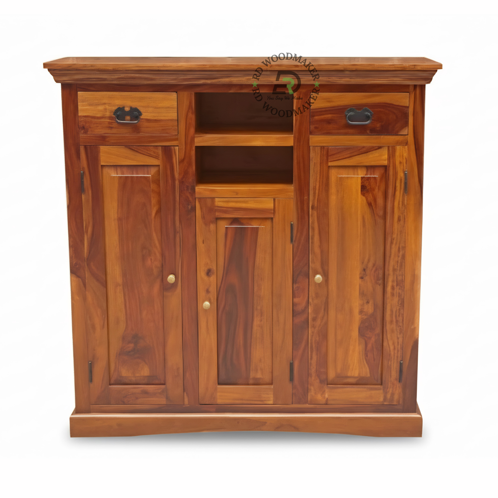 Compact Wooden Sideboard with Open Shelf & Cabinet Storage