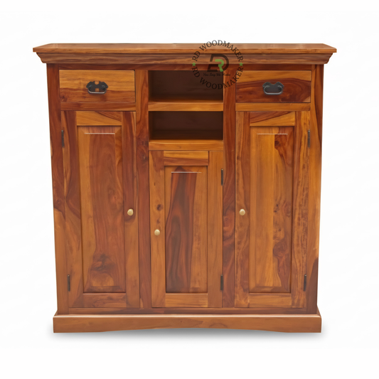 Compact Wooden Sideboard with Open Shelf & Cabinet Storage