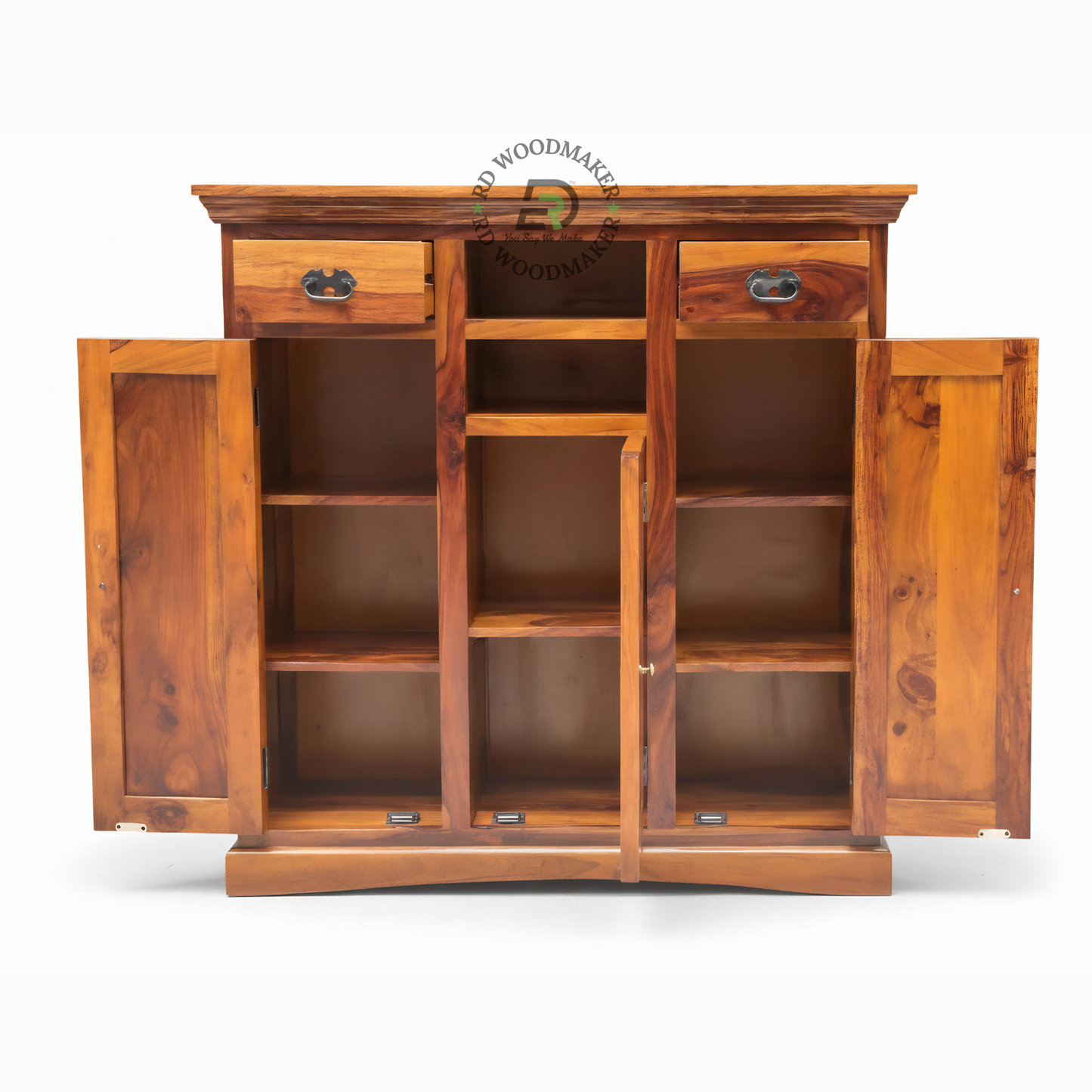 Compact Wooden Sideboard with Open Shelf & Cabinet Storage