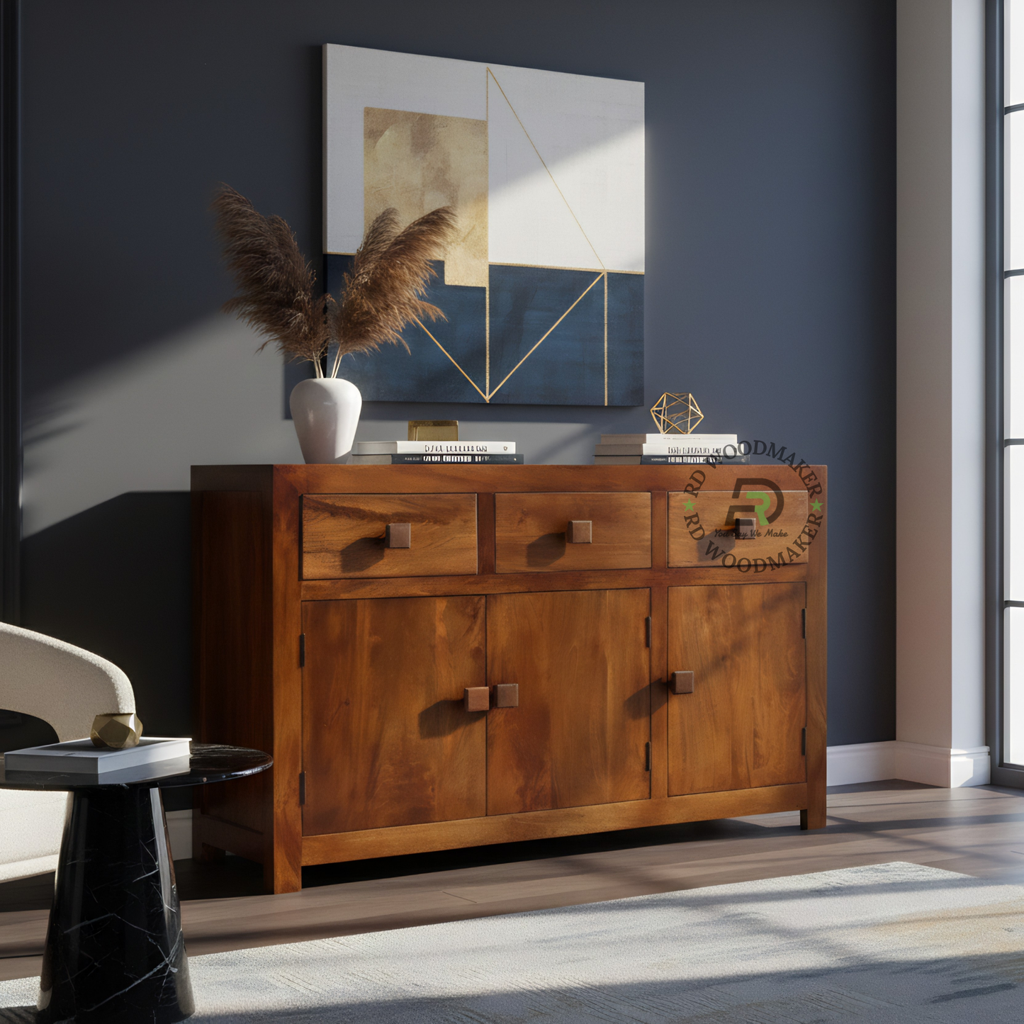 Solid Wood 3 Drawer & 3 Door Sideboard Storage Cabinet